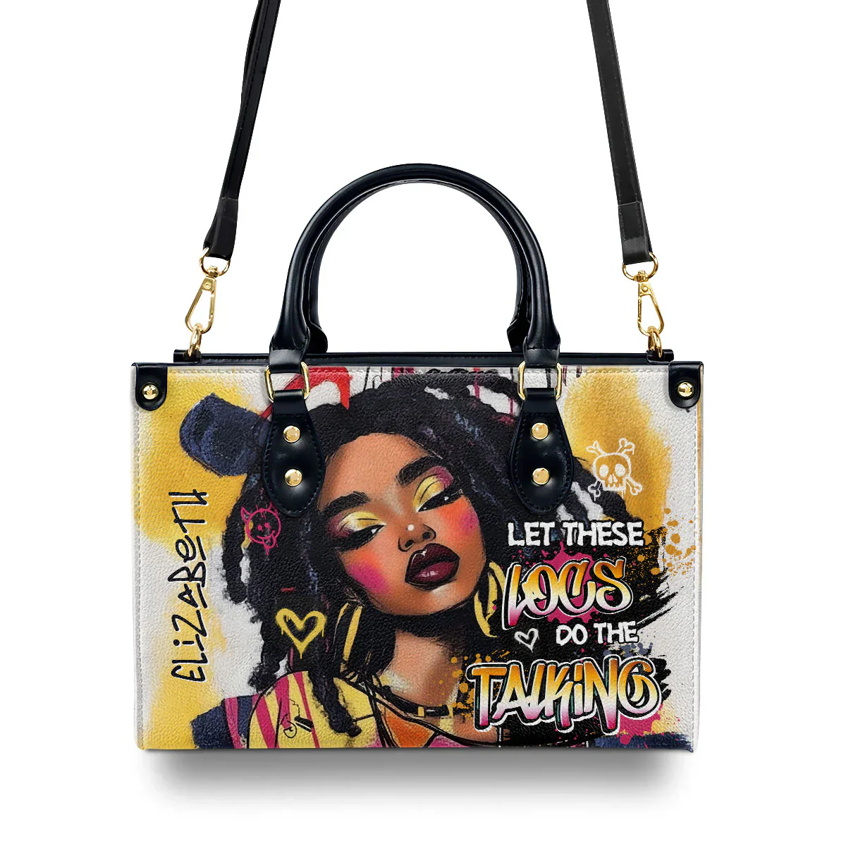 Let These Locs Talk Bold Graffiti Tote - Afro Art Leather Handbag - Gift for Black Women HD95 - Image 4