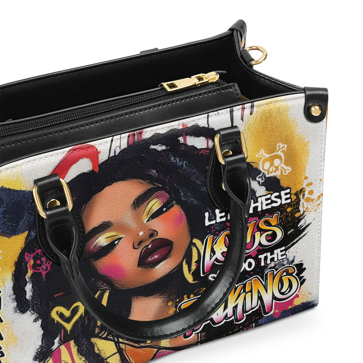 Let These Locs Talk Bold Graffiti Tote - Afro Art Leather Handbag - Gift for Black Women HD95 - Image 5