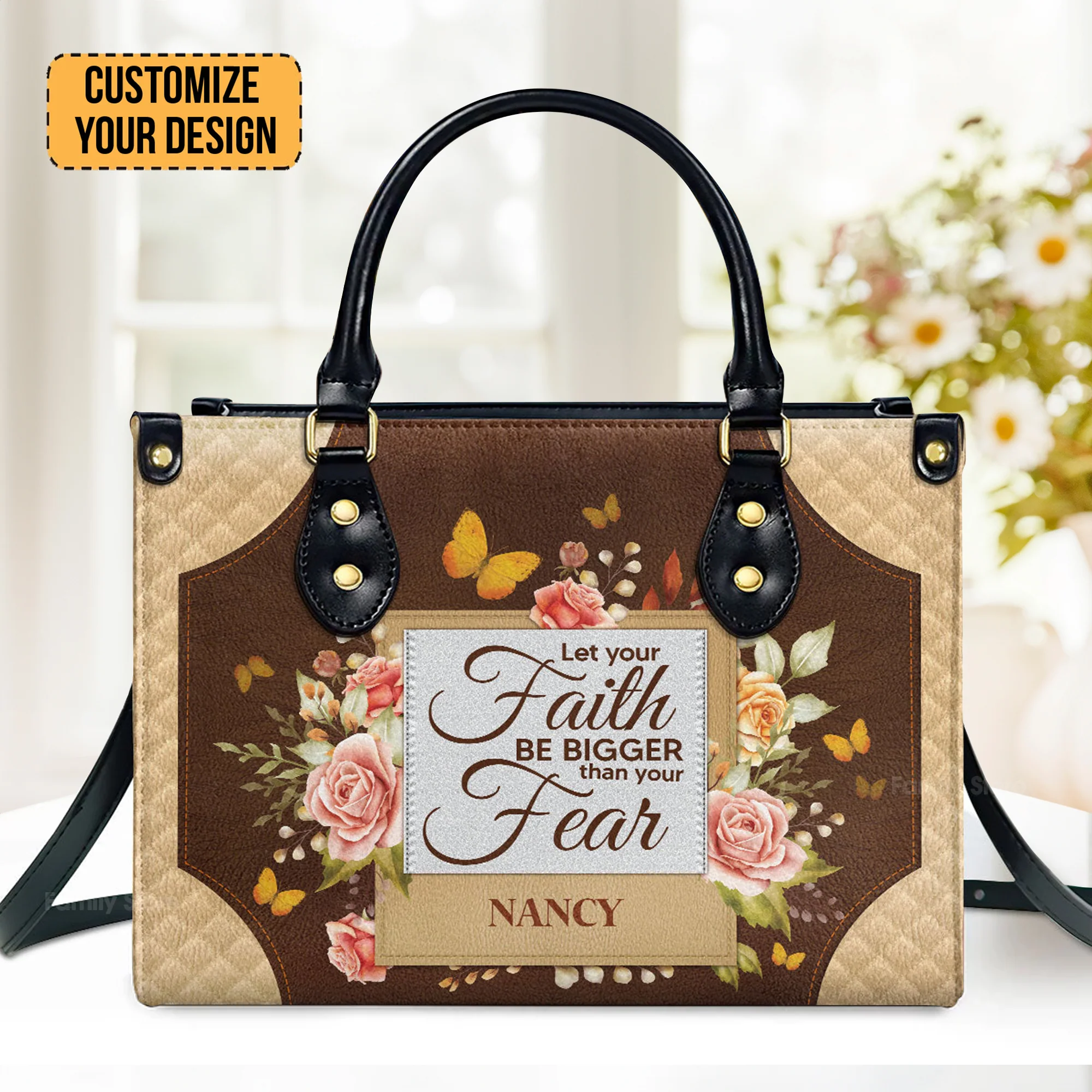 Let Your Faith Be Bigger Than Your Fear - Thoughtful Gift For Christians - Personalized Leather Handbag With Handle - AT4080721 - Image 2