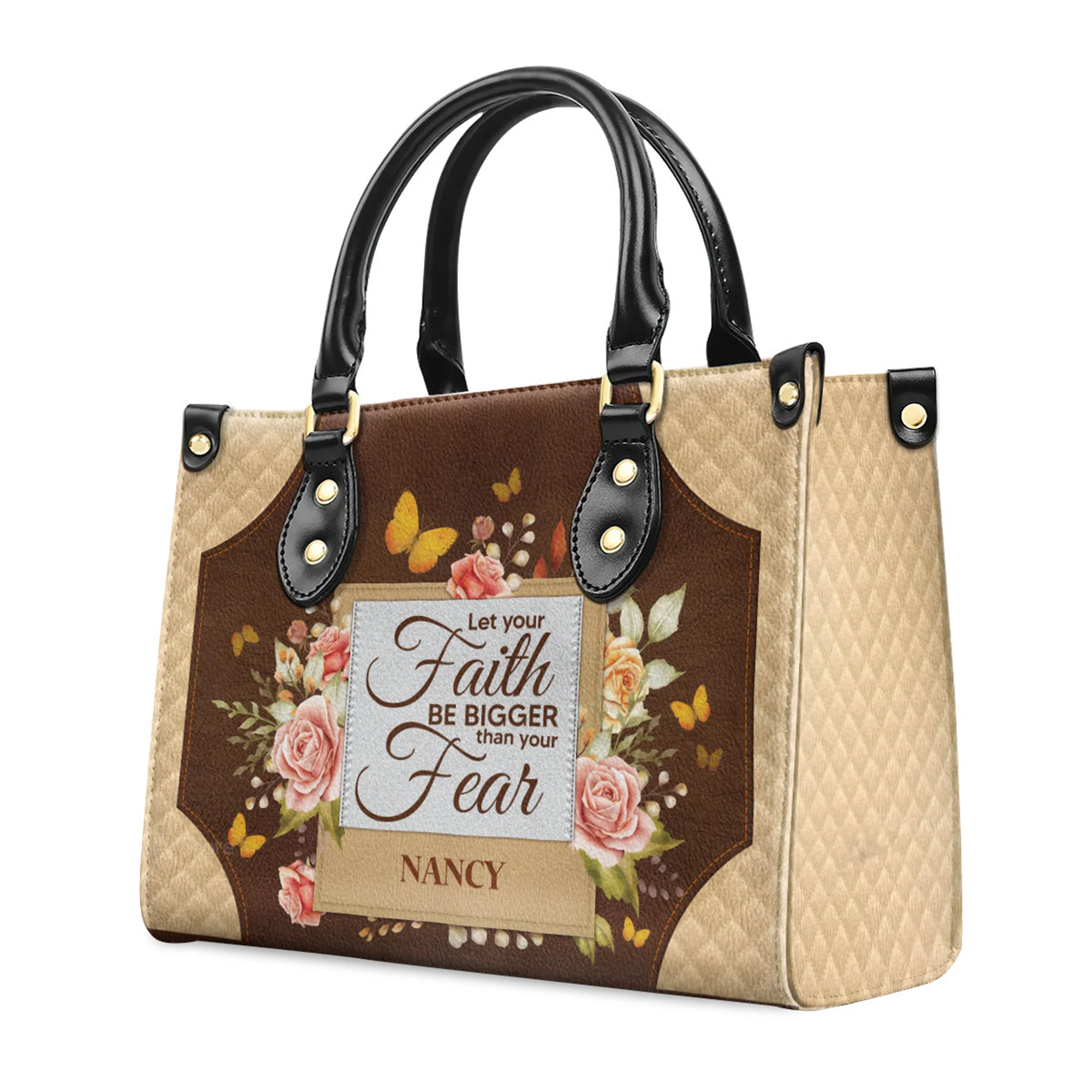 Let Your Faith Be Bigger Than Your Fear - Thoughtful Gift For Christians - Personalized Leather Handbag With Handle - AT4080721 - Image 3