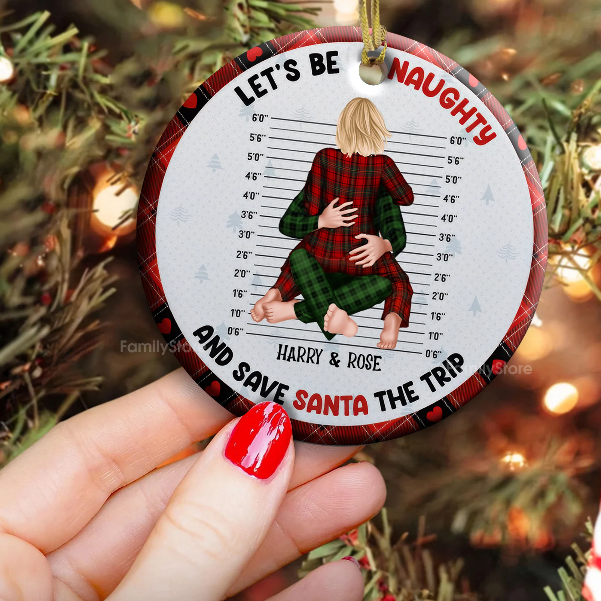 Let's Be Naughty And Save Santa The Trip - Gift For Couples - Personalized Ceramic Ornament - CL28 NH96 - Image 3