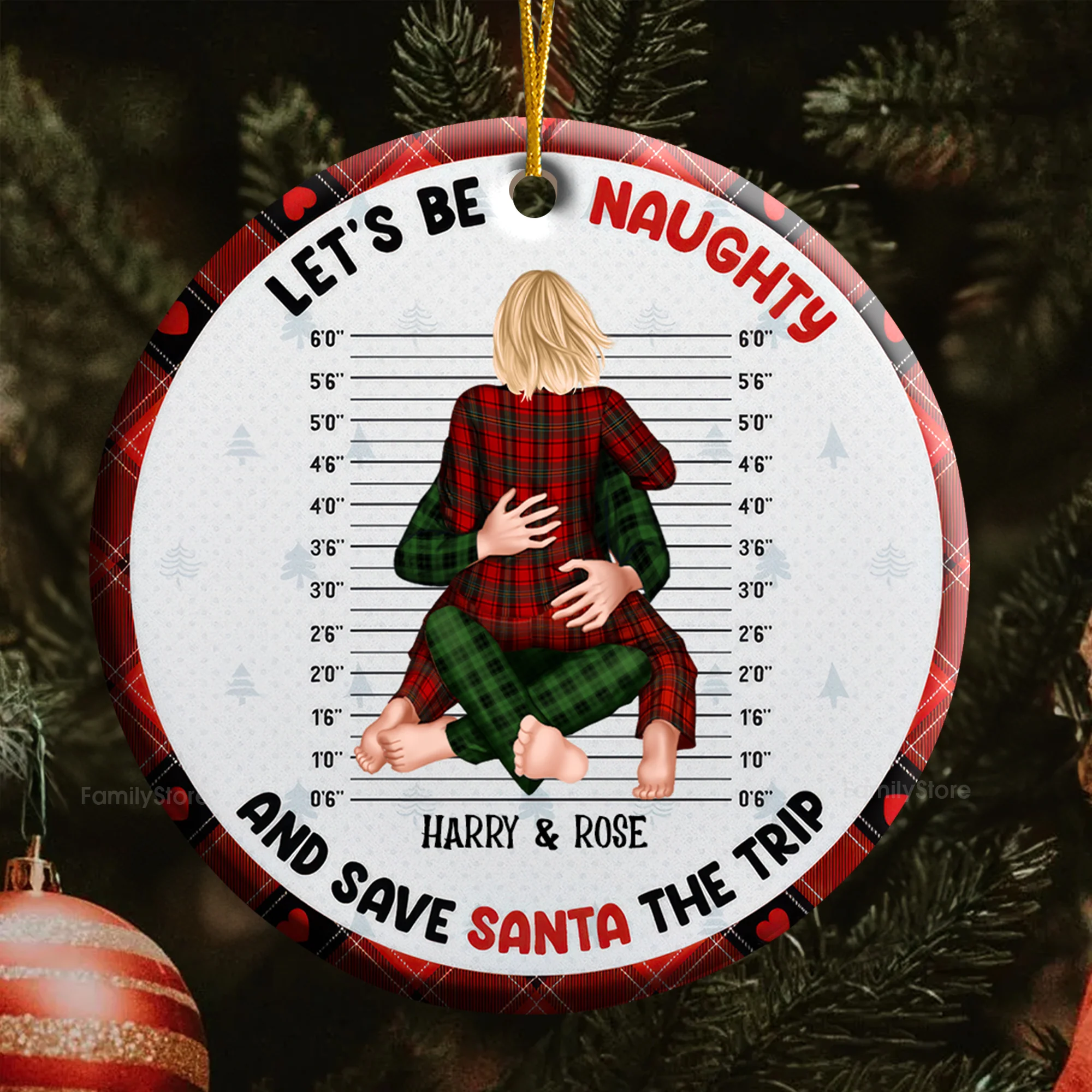 Let's Be Naughty And Save Santa The Trip - Gift For Couples - Personalized Ceramic Ornament - CL28 NH96 - Image 5