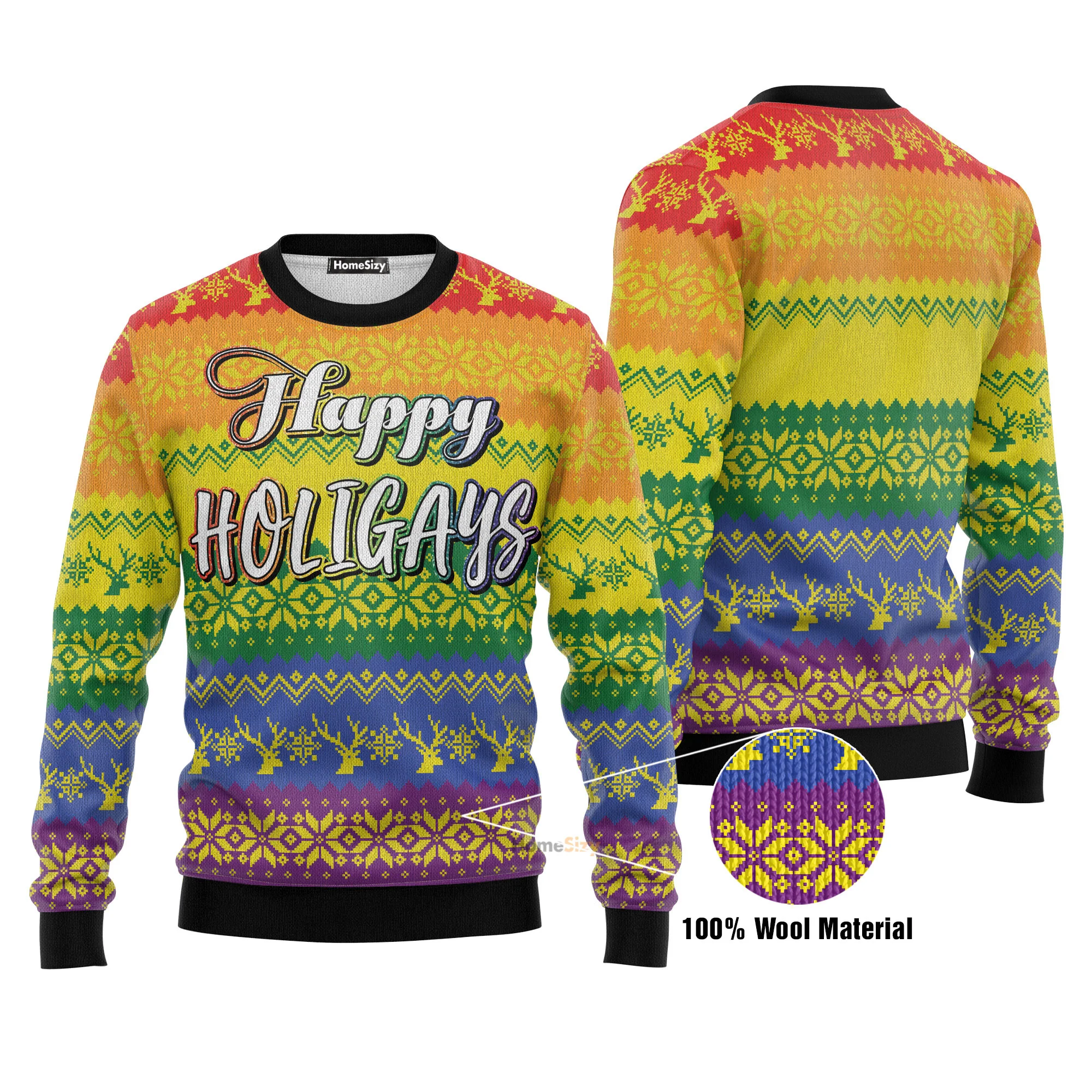LGBT Gay Pride Happy Holigays - Funny Ugly Christmas Sweater - Image 3