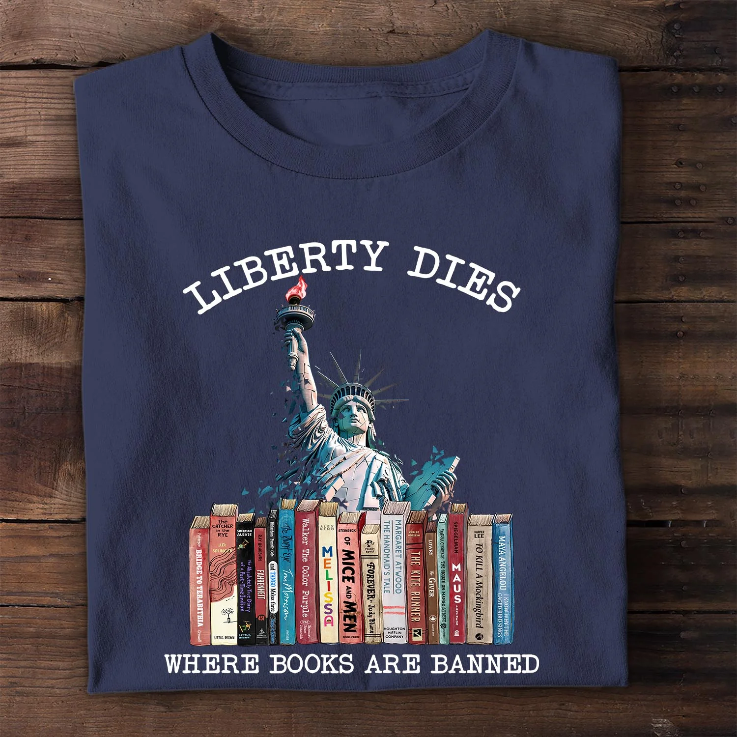 Liberty Dies Where Books Are Banned Book Lovers Gift T-Shirt - Image 2