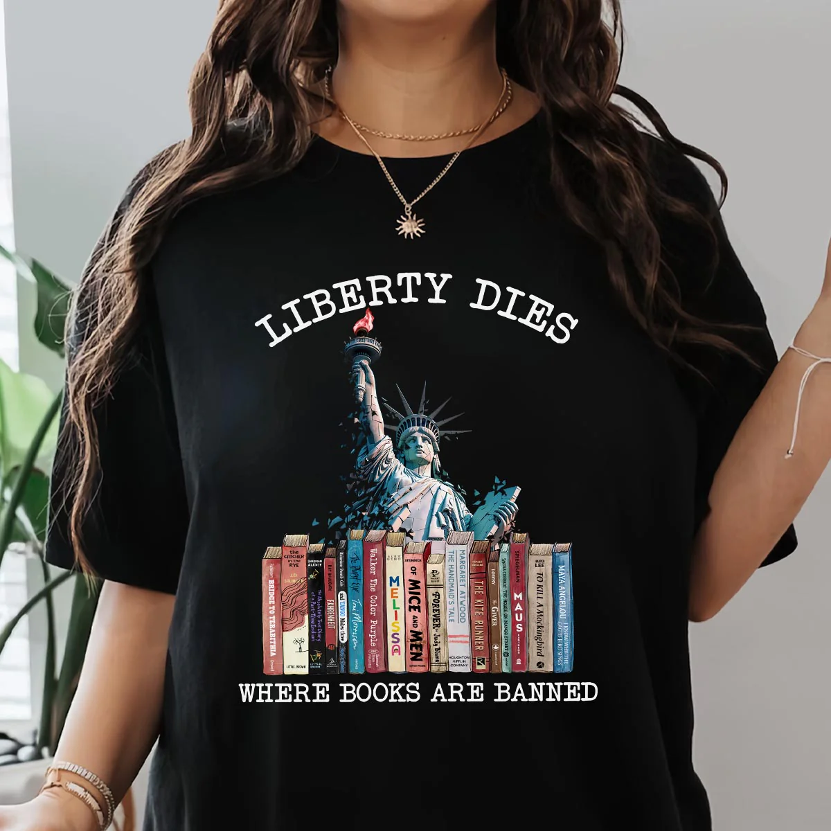 Liberty Dies Where Books Are Banned Book Lovers Gift T-Shirt - Image 3