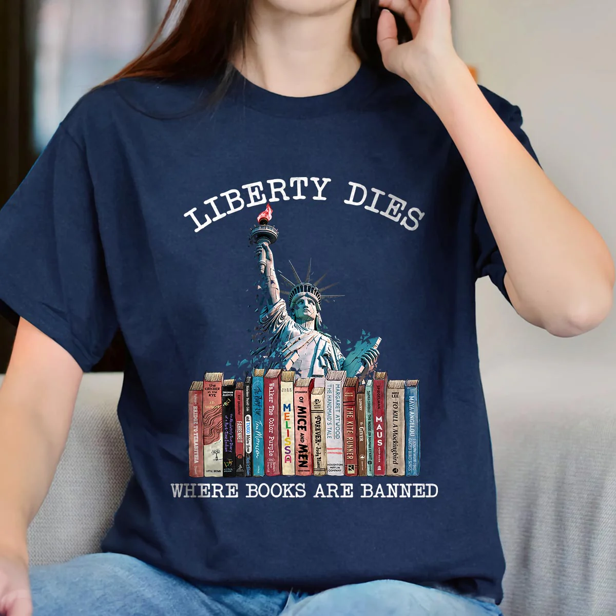 Liberty Dies Where Books Are Banned Book Lovers Gift T-Shirt - Image 4