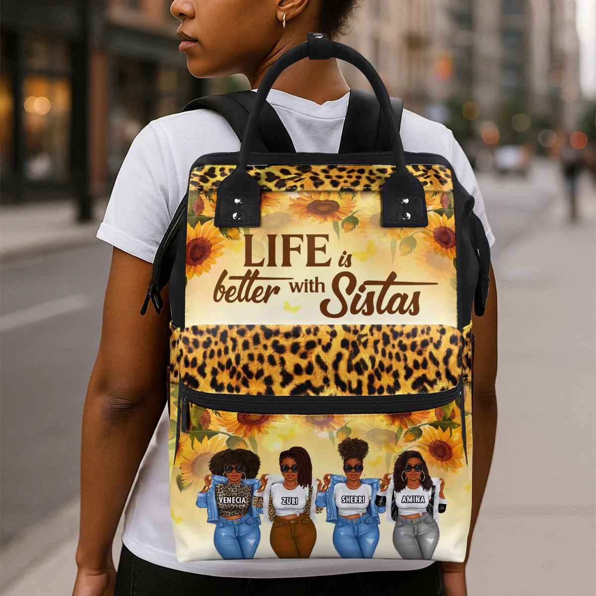 Life Is Better With Sistas - Personalized Duckbilled Backpack - Gift For Friends, Besties - Image 3