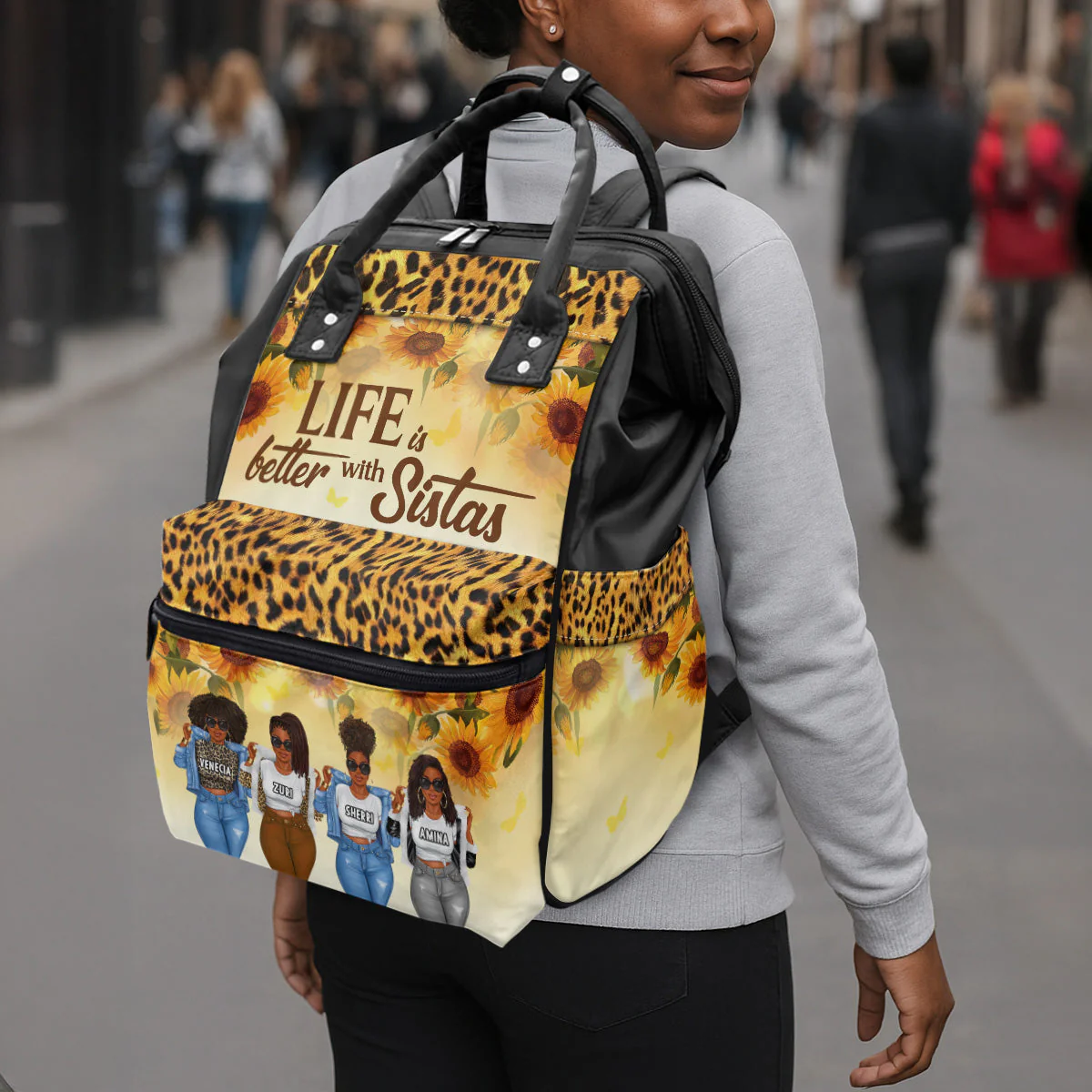 Life Is Better With Sistas - Personalized Duckbilled Backpack - Gift For Friends, Besties - Image 5