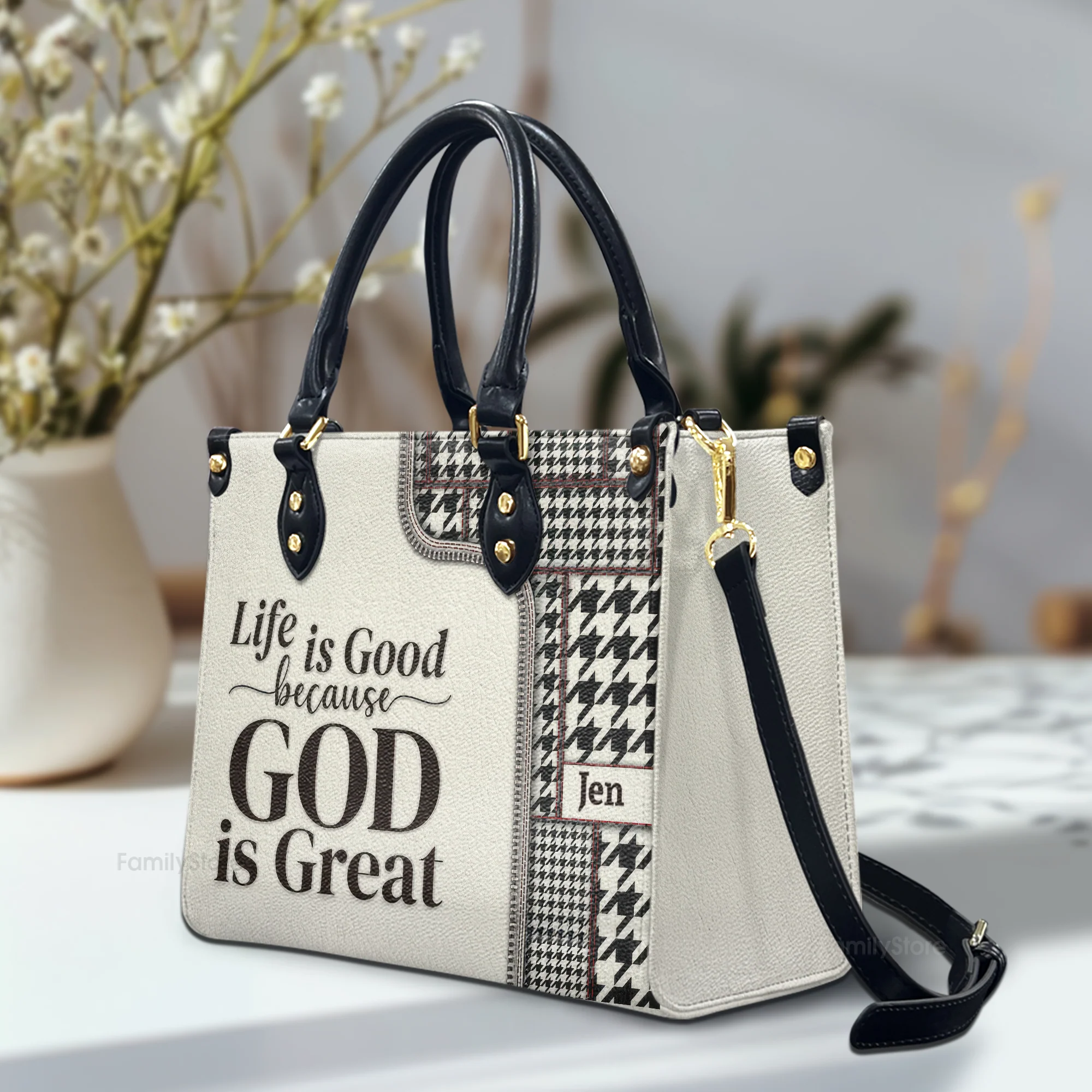 Life Is Good Because God Is Great - Unique Personalized Leather Handbag - AT4081325 - Image 2