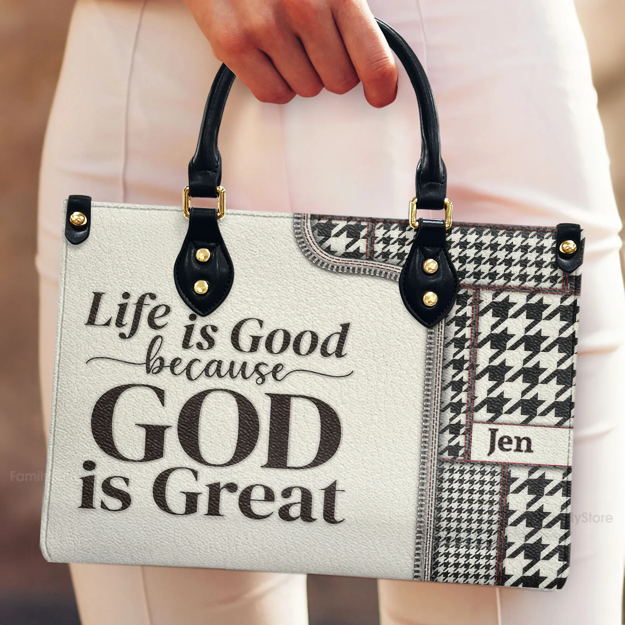 Life Is Good Because God Is Great - Unique Personalized Leather Handbag - AT4081325 - Image 4