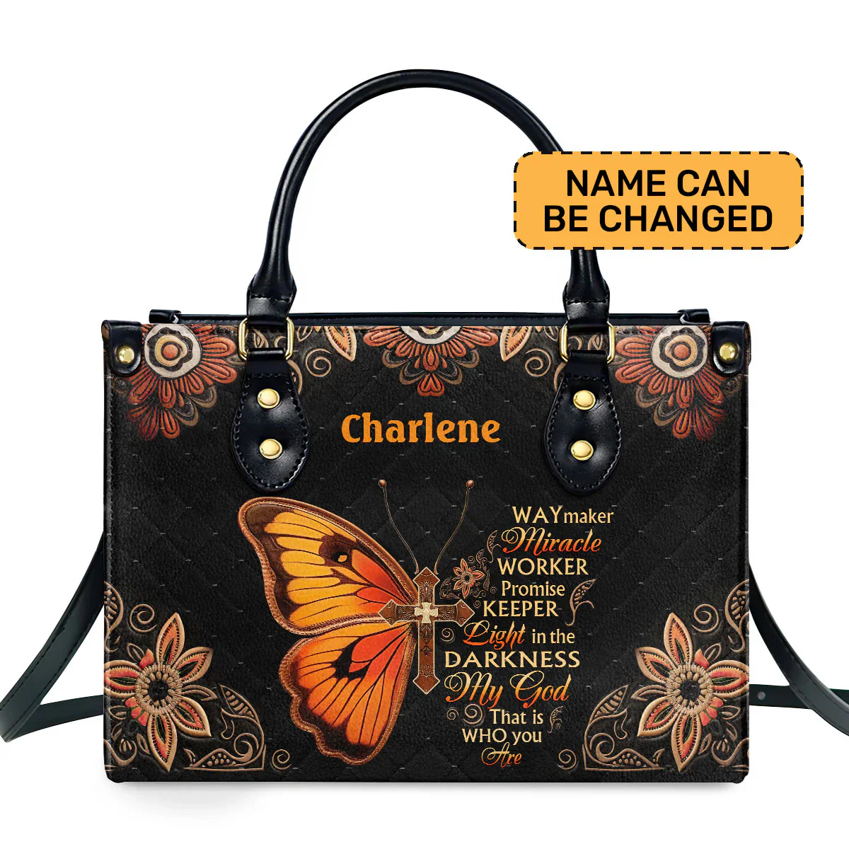 Light in the Darkness Butterfly Tote - Personalized Leather Handbag - Christian Gift For Black Women HD95