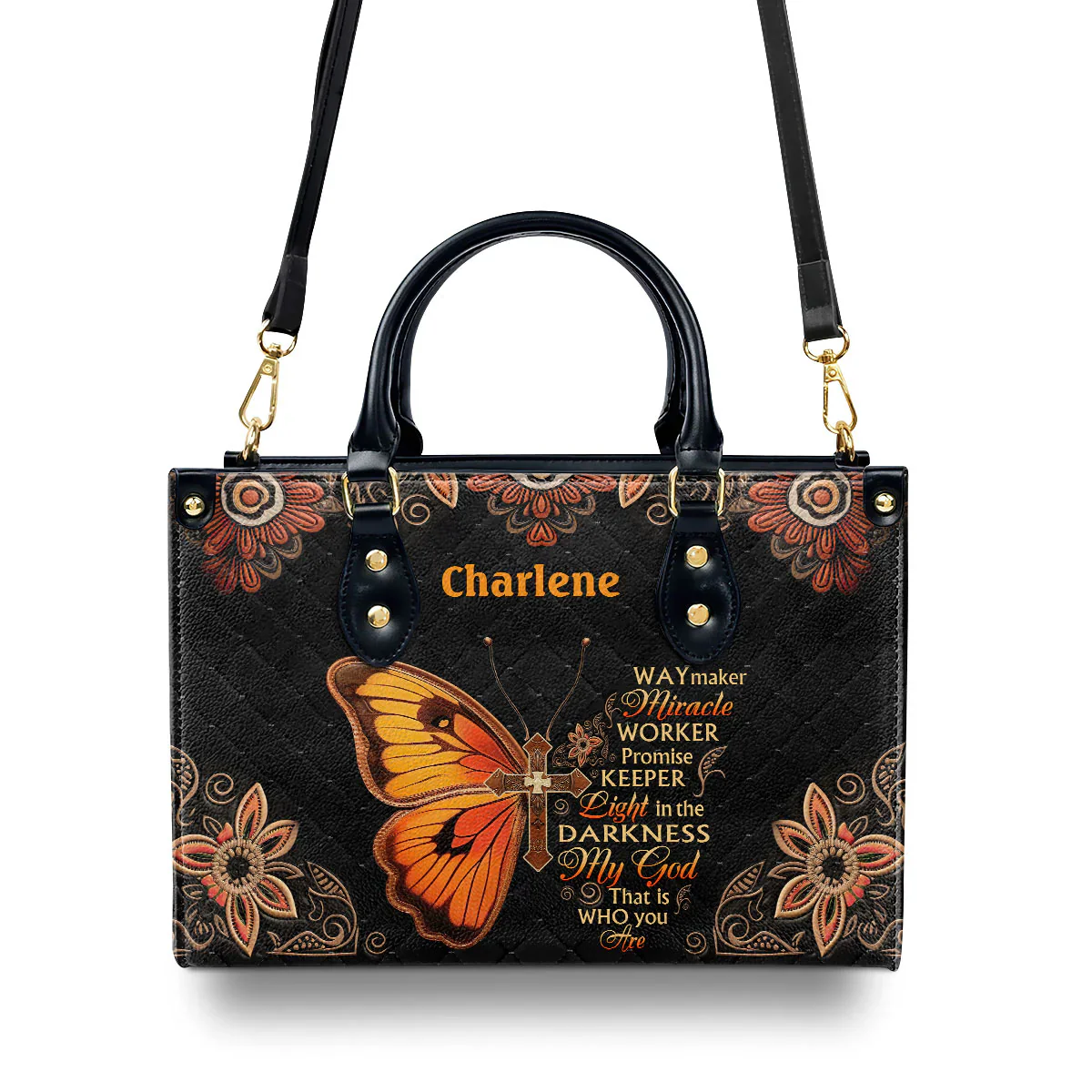 Light in the Darkness Butterfly Tote - Personalized Leather Handbag - Christian Gift For Black Women HD95 - Image 4