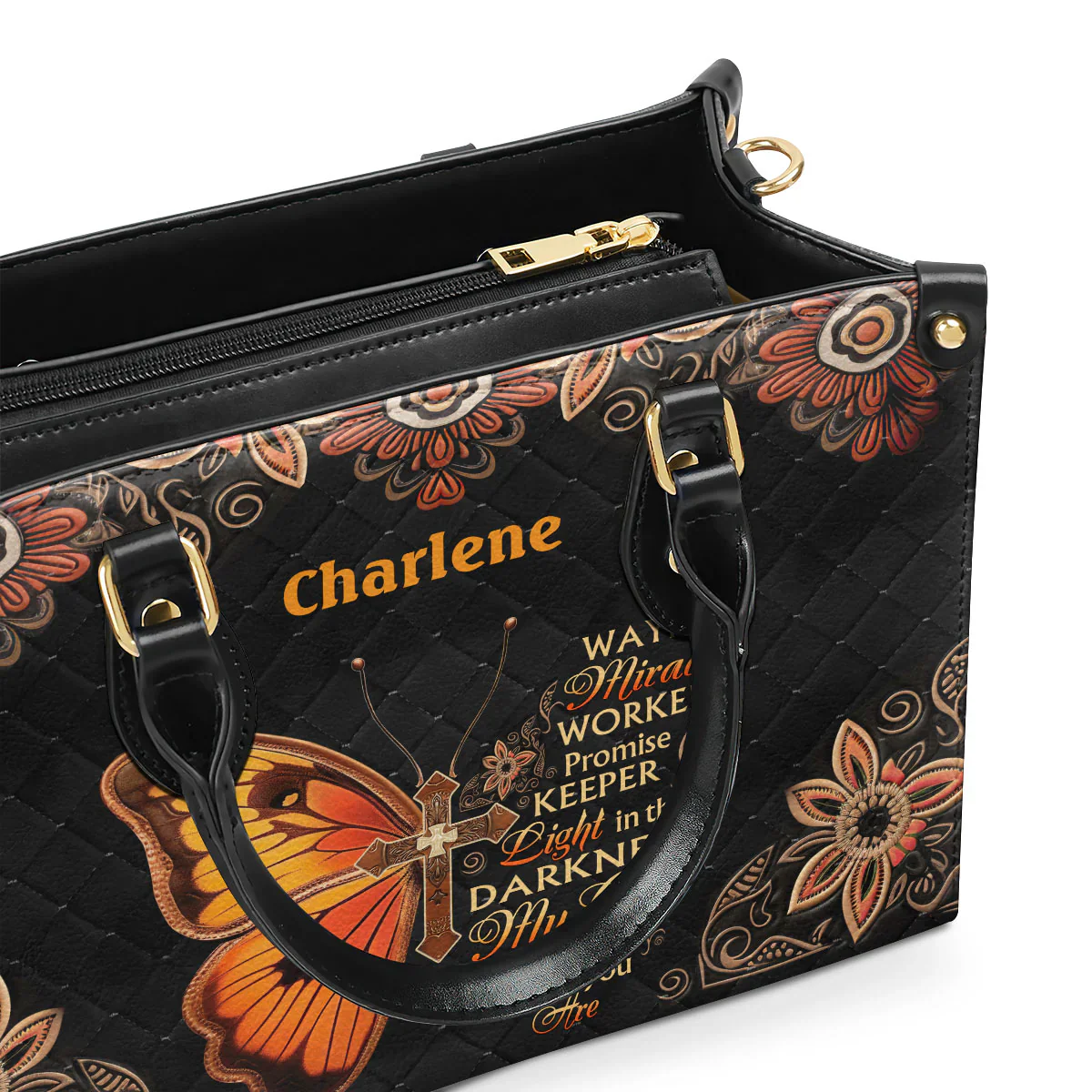 Light in the Darkness Butterfly Tote - Personalized Leather Handbag - Christian Gift For Black Women HD95 - Image 6