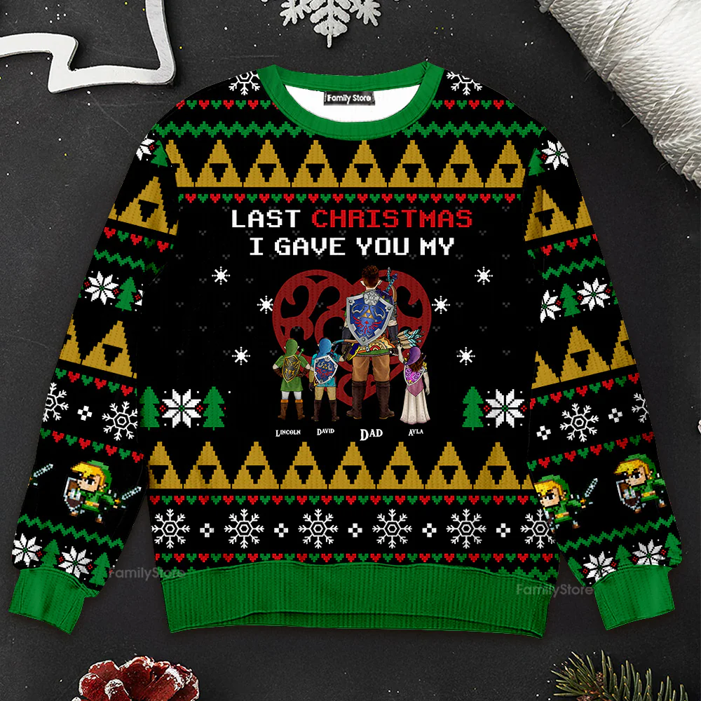 Link To My Heart Legend of Zelda - Personalized Ugly Sweatshirt - Gift for Dad, Grandpa, Husband CL07 NH96 - Image 3