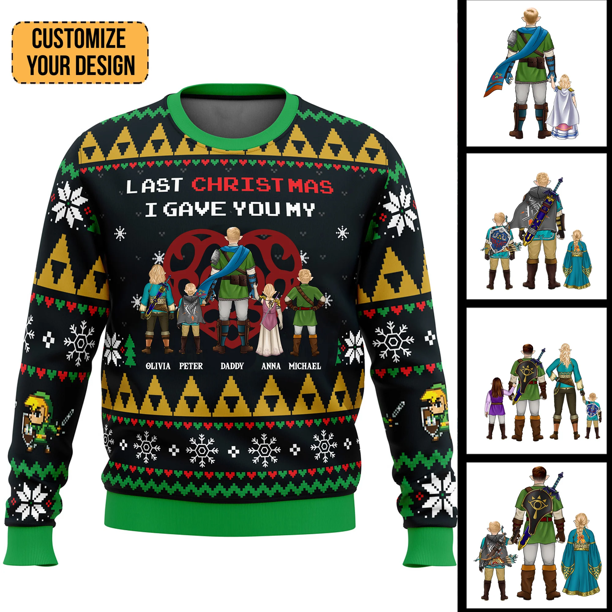 Link To My Heart Legend of Zelda - Personalized Ugly Sweatshirt - Gift for Dad, Grandpa, Husband CL07 NH96 - Image 5