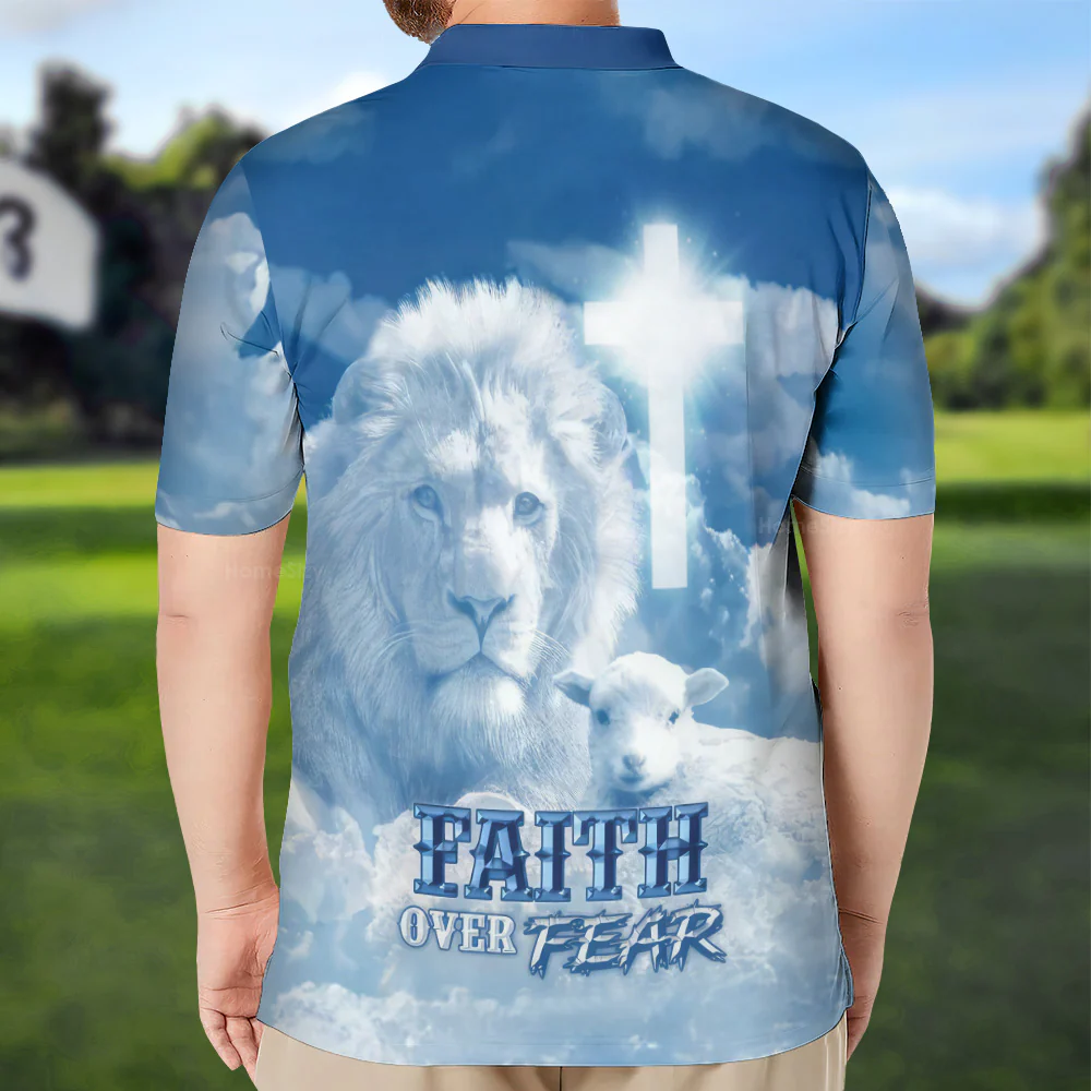 Lion And Goat Faith Over Fear Polo For Men - Image 2