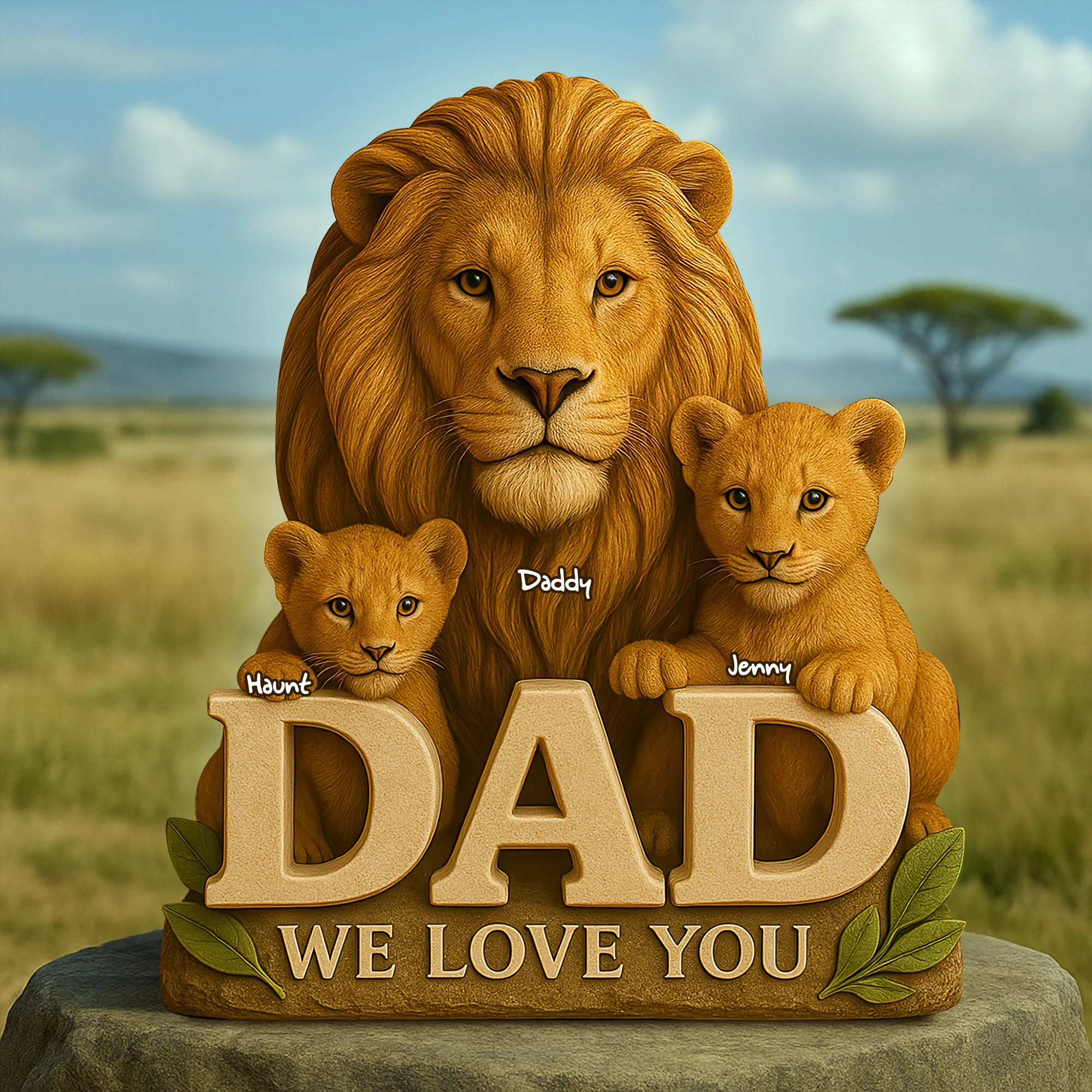 Lion Dad & Little Cubs Acrylic Plaque - Personalized Gifts For Father - Image 2
