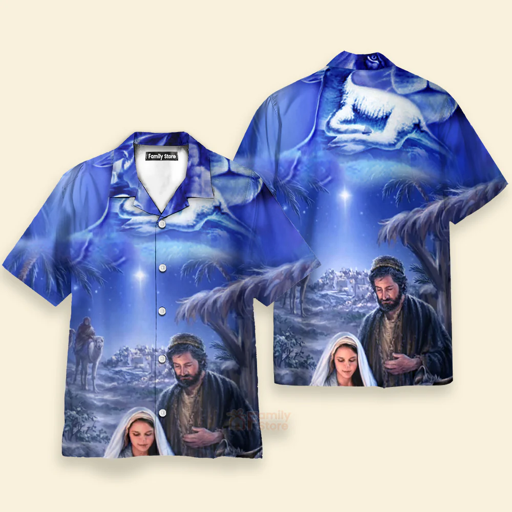 Lion With Jesus Was Born In Farm Blue Aloha Hawaiian Shirts - Image 4