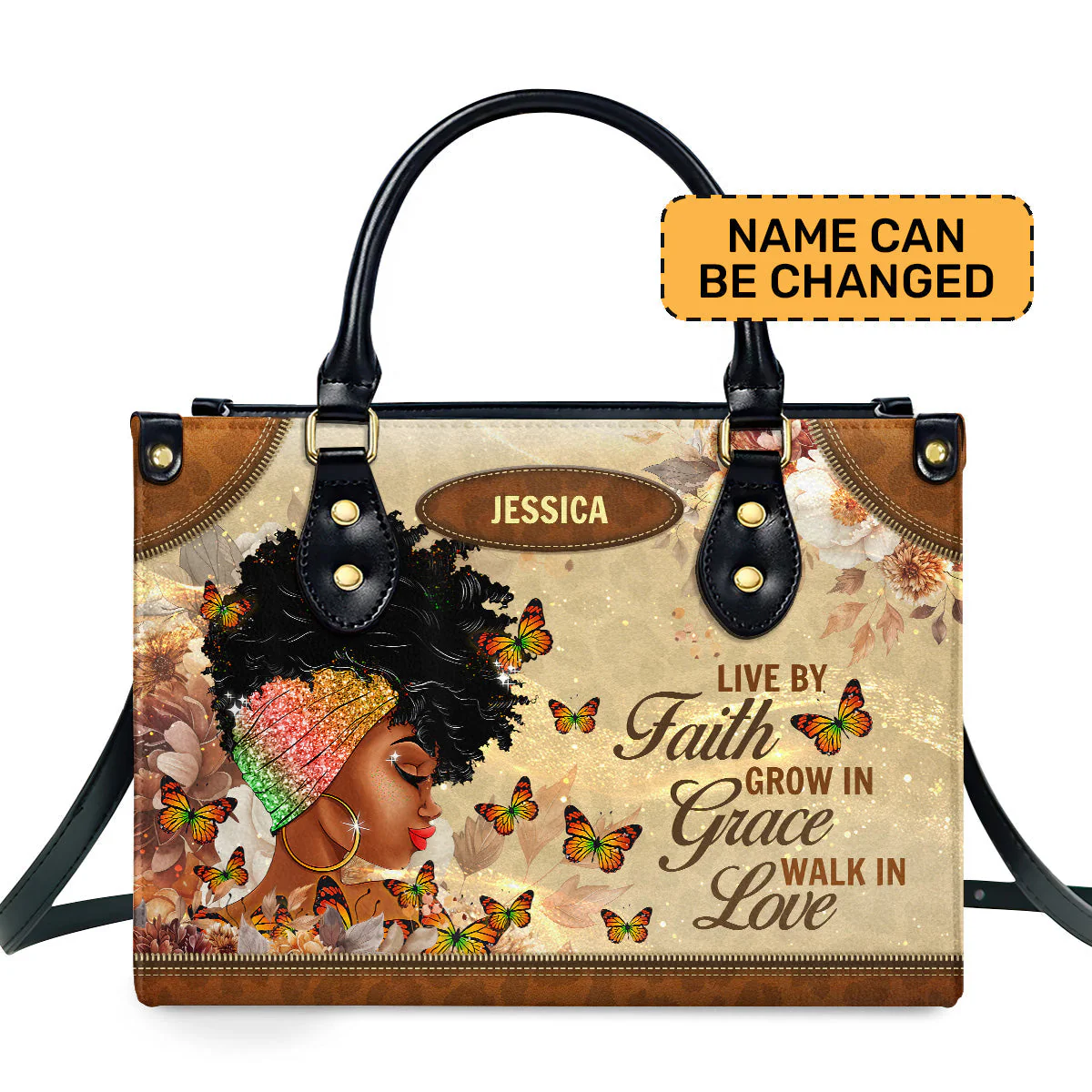 Live By Faith Grace Love - Personalized African Leather Handbag - Inspirational Gift For Her HD95