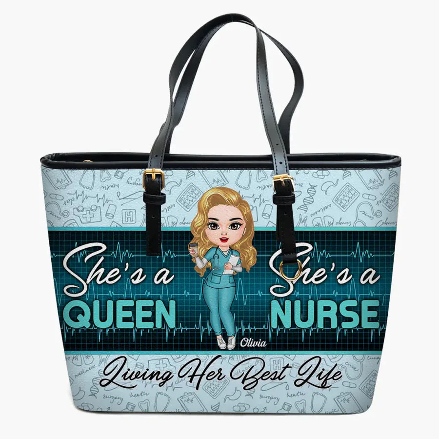 Living Her Best Life - Personalized Leather Tote Bag - Gift For Nurse | NR4 HH01
