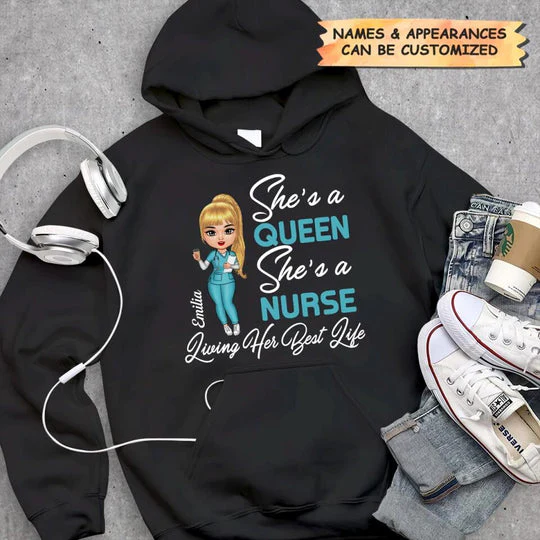 Living Her Best Life - Personalized T-Shirt - Gift For Nurse | NR4 HH01 - Image 5