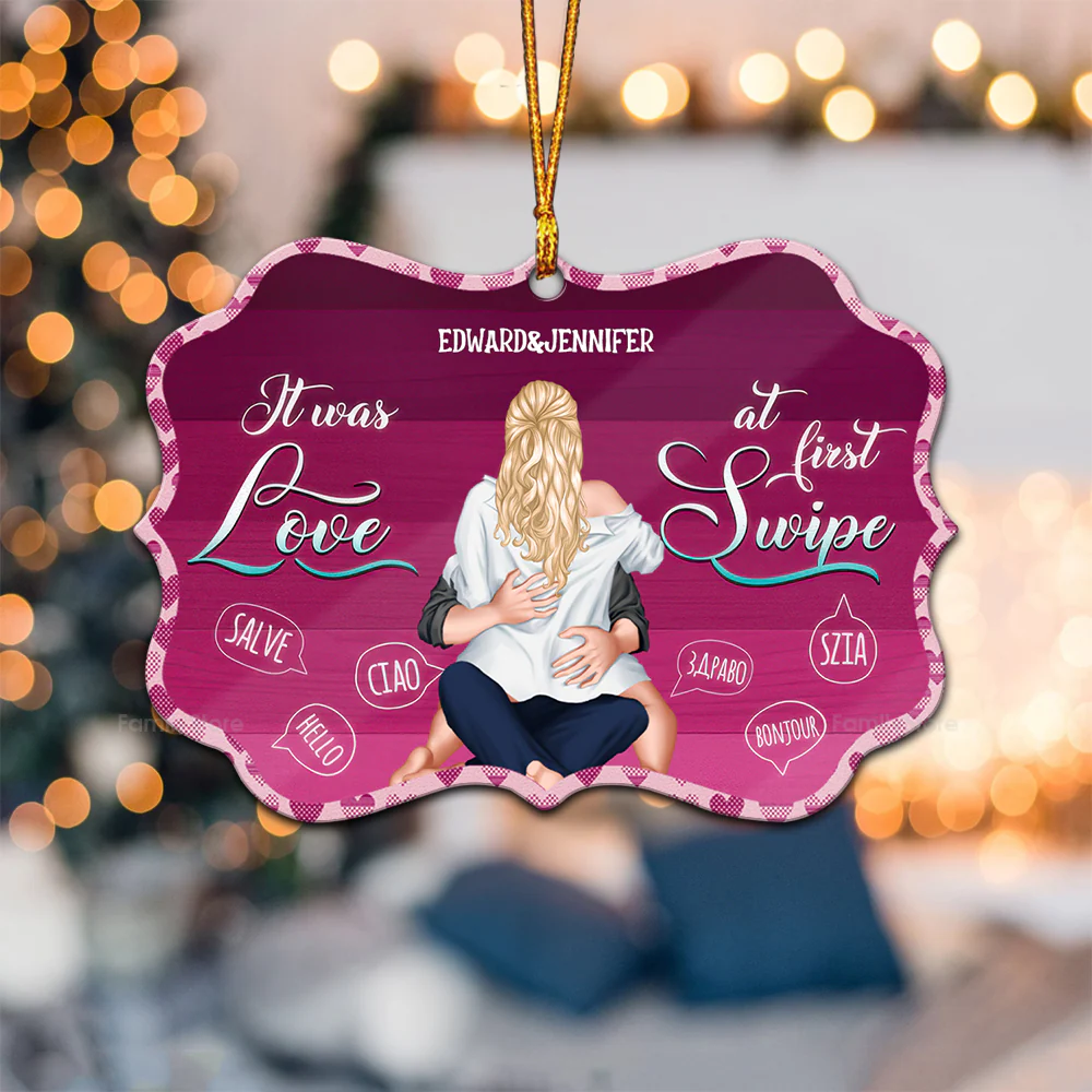 Love At First Swipe - Gift for Couples - Personalized Wood Ornament - CL28 NH96 - Image 3