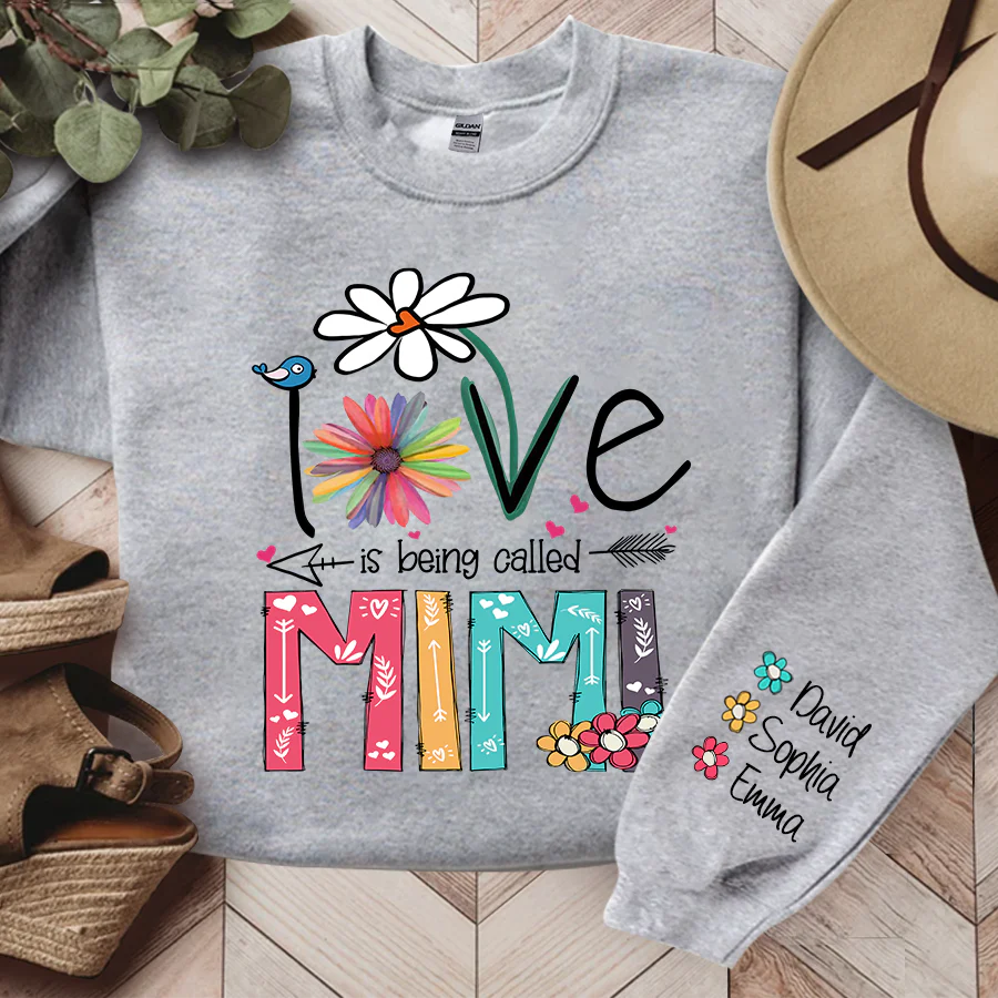 Love Is Being Called Mimi And Grandkids - Personalized Sweatshirt With Design On Sleeve - Gift For Mom, Grandma | HN02 - Image 3