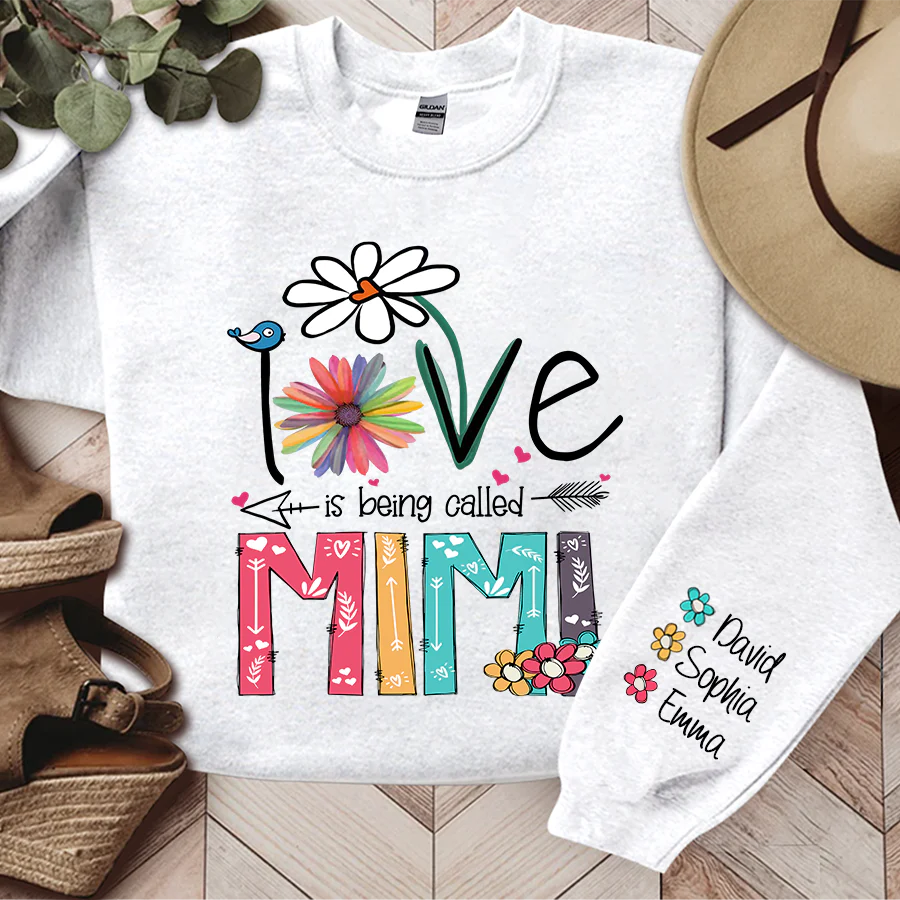 Love Is Being Called Mimi And Grandkids - Personalized Sweatshirt With Design On Sleeve - Gift For Mom, Grandma | HN02 - Image 4