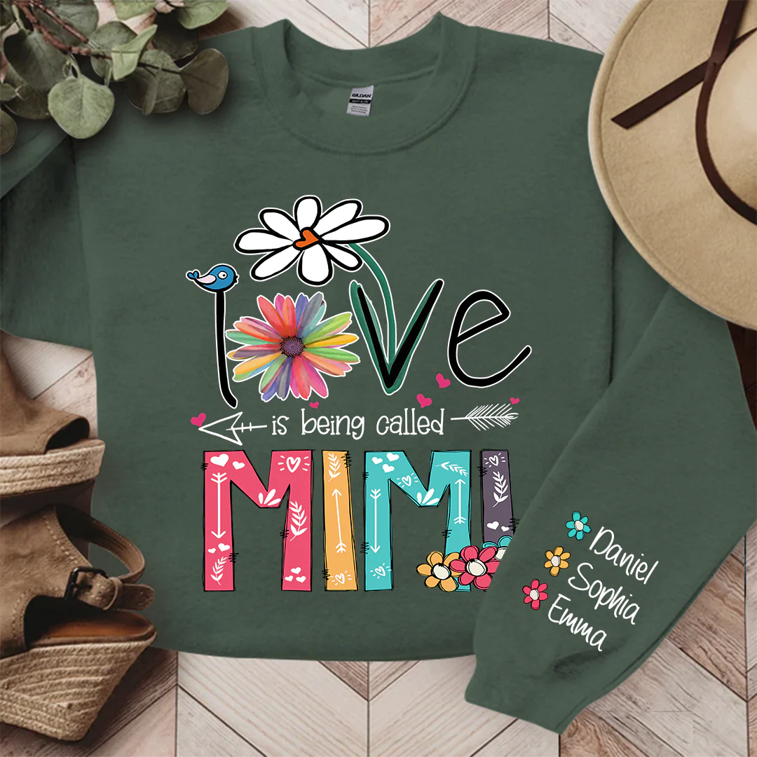 Love Is Being Called Mimi And Grandkids - Personalized Sweatshirt With Design On Sleeve - Gift For Mom, Grandma | HN02 - Image 5