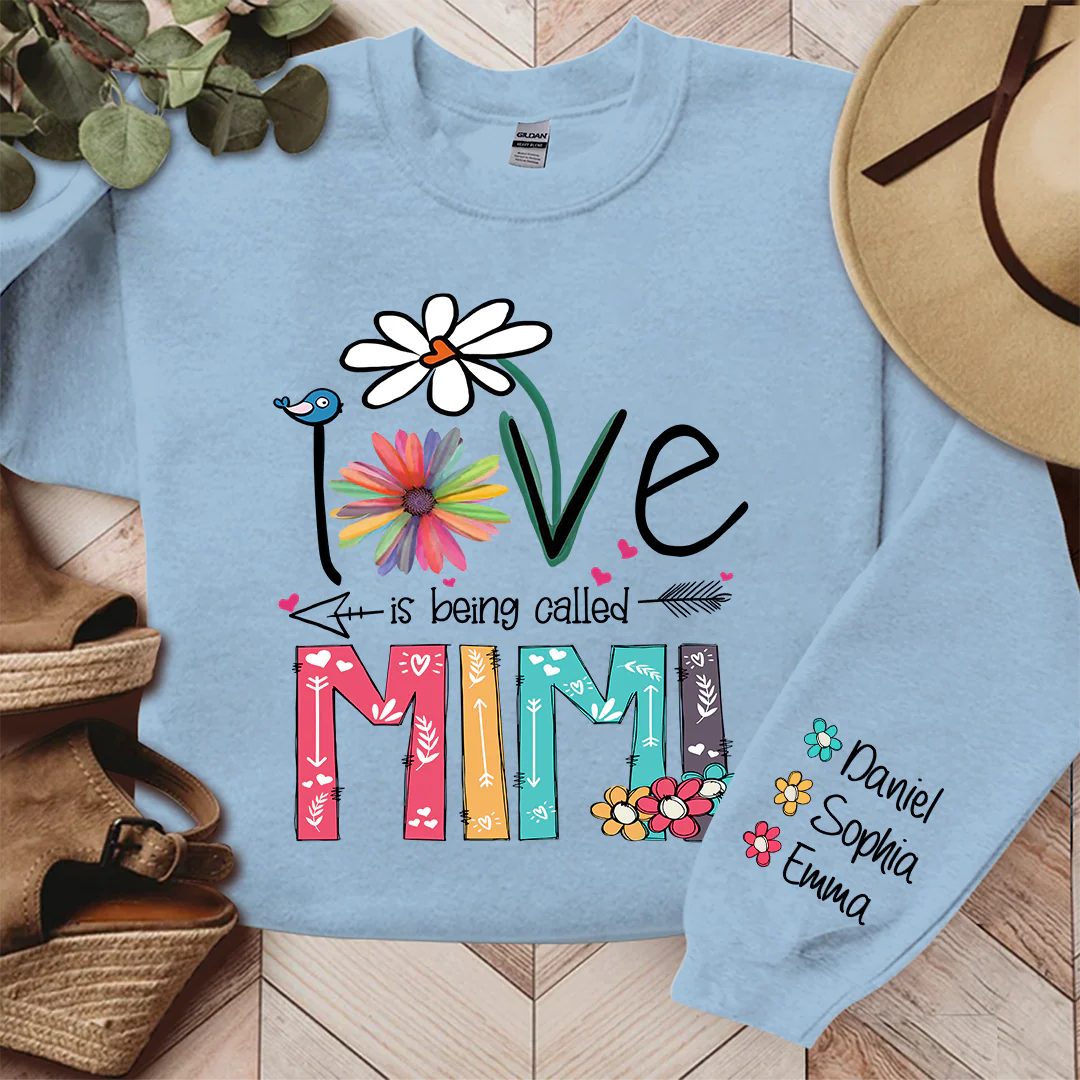 Love Is Being Called Mimi And Grandkids - Personalized Sweatshirt With Design On Sleeve - Gift For Mom, Grandma | HN02 - Image 7