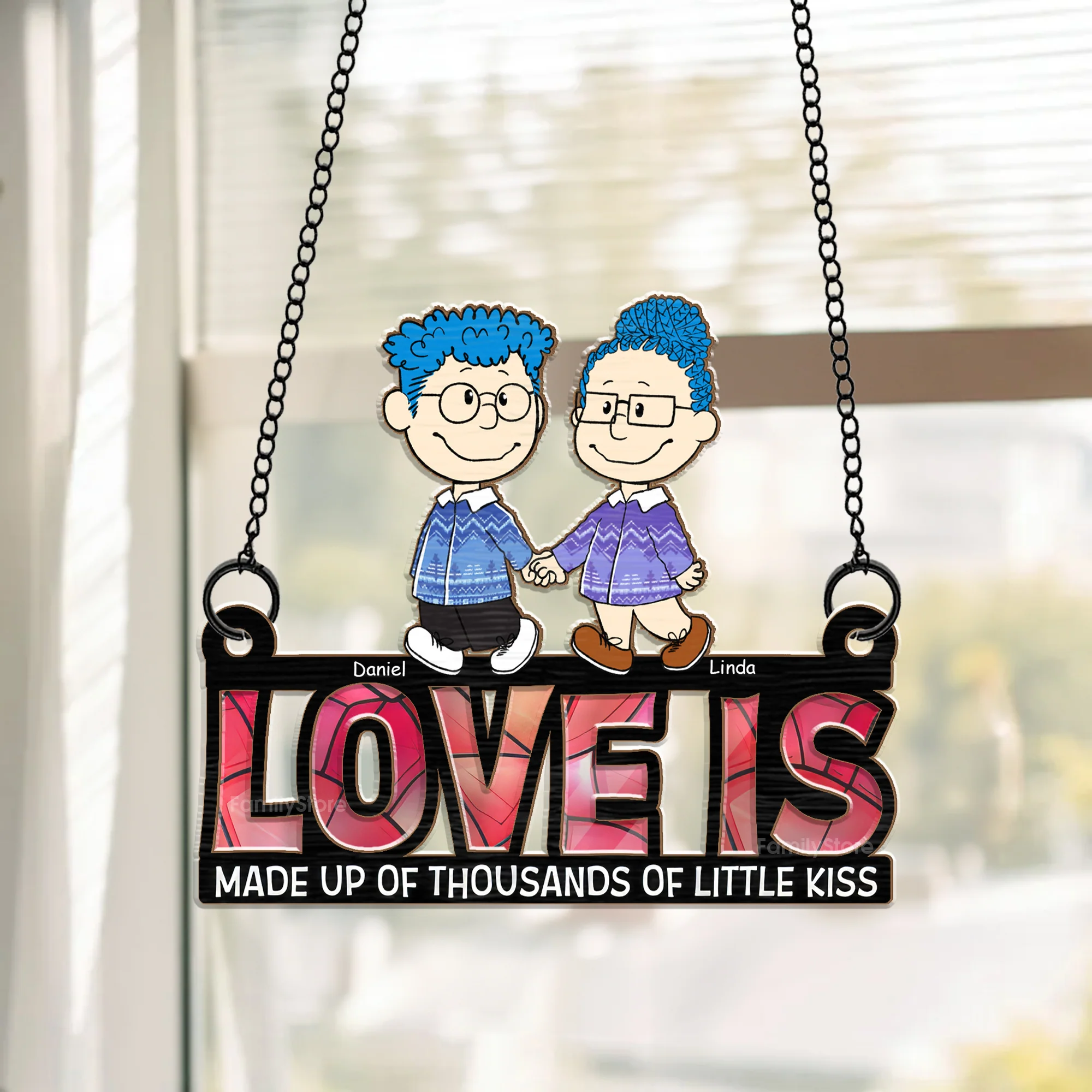 Love Is Made Up Of Thousands Of Little Kiss - Personalized Window Hanging Window Hanging Suncatcher Ornament - Gift For Couple, Husband Wife - CL43 NH96
