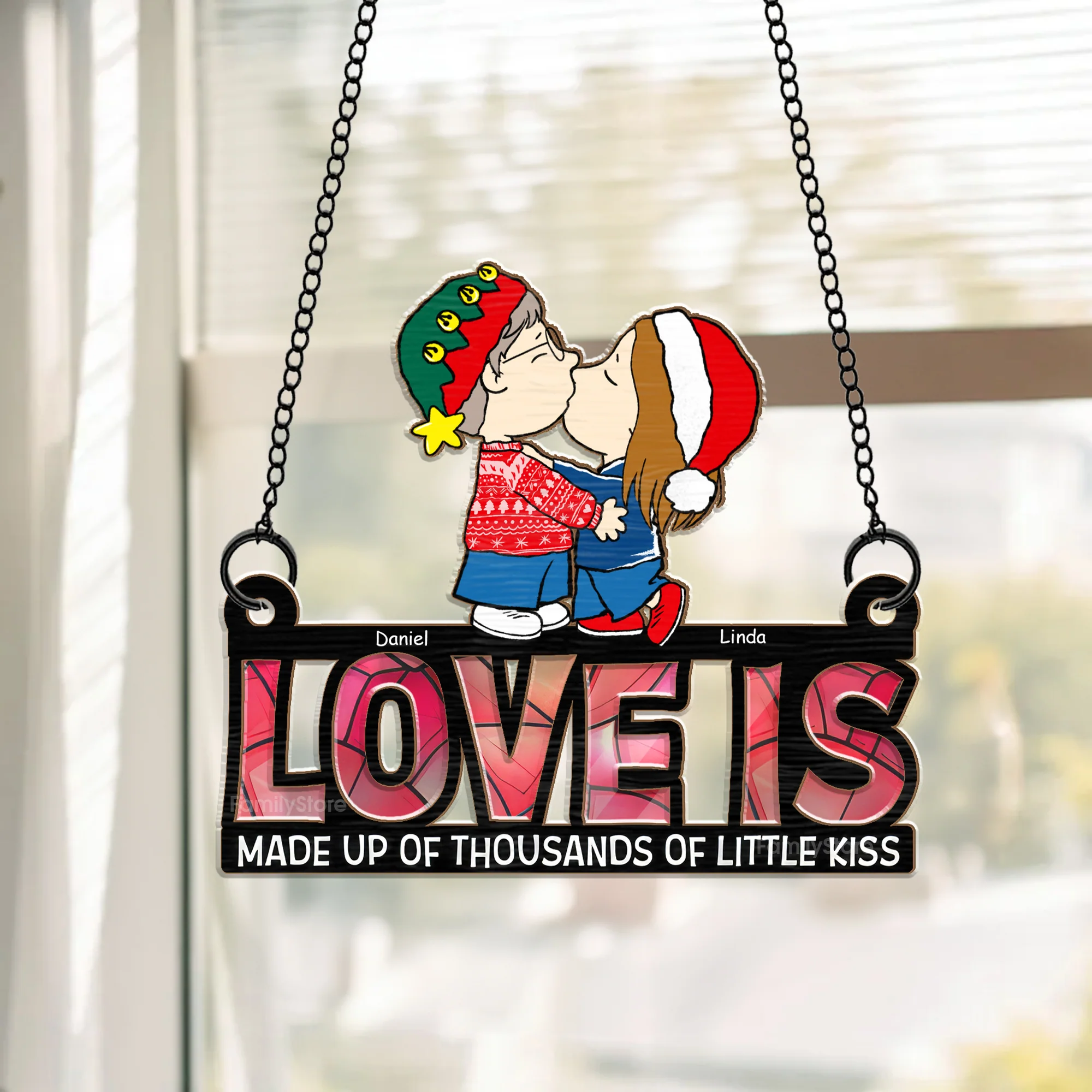 Love Is Made Up Of Thousands Of Little Kiss - Personalized Window Hanging Window Hanging Suncatcher Ornament - Gift For Couple, Husband Wife, Anniversary Gift - CL45 NA94