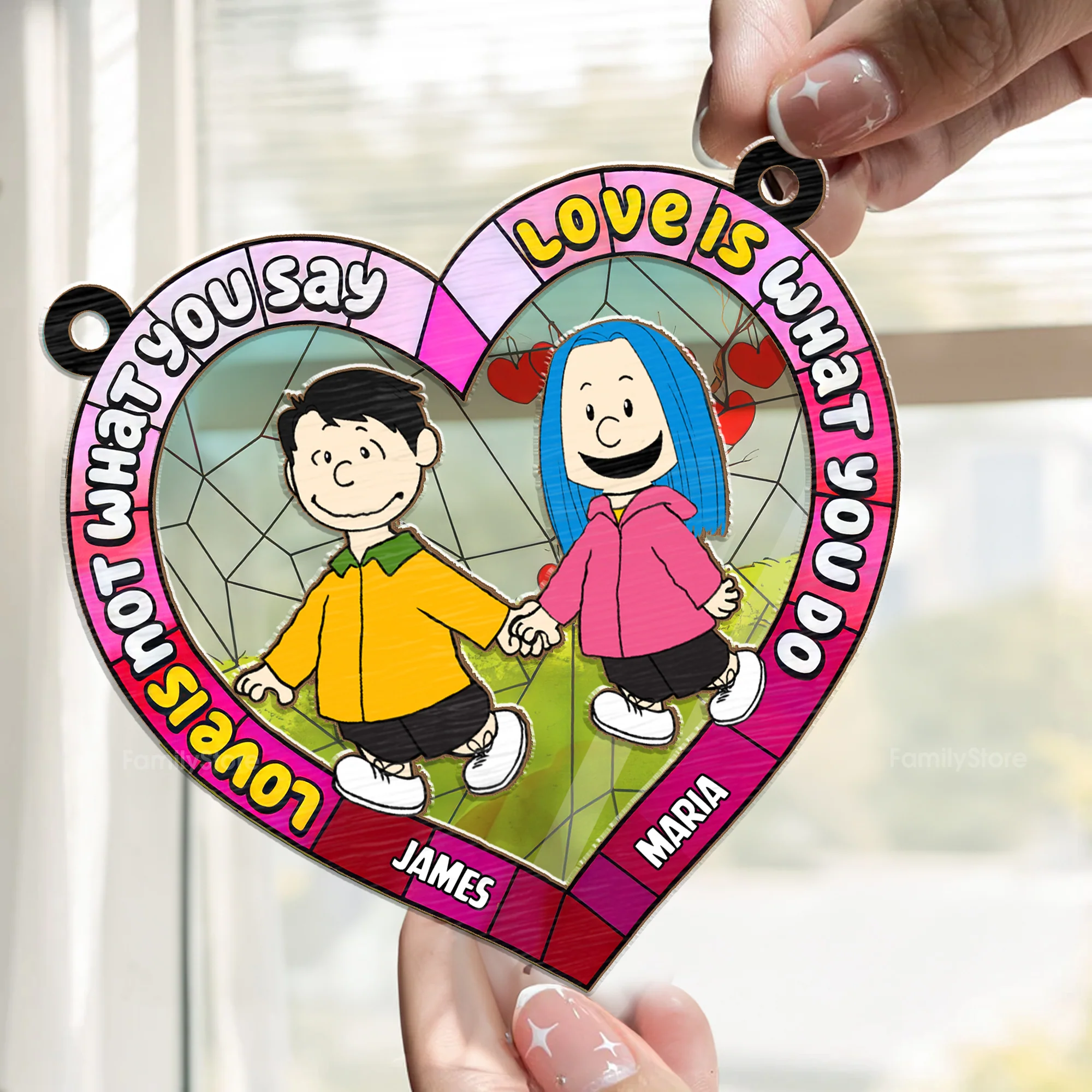 Love Is Not What You Say Love Is What You Do Peanut - Personalized Window Hanging Window Hanging Suncatcher Ornament - Gift For Couple, Husband Wife - CL48 NH96 - Image 2