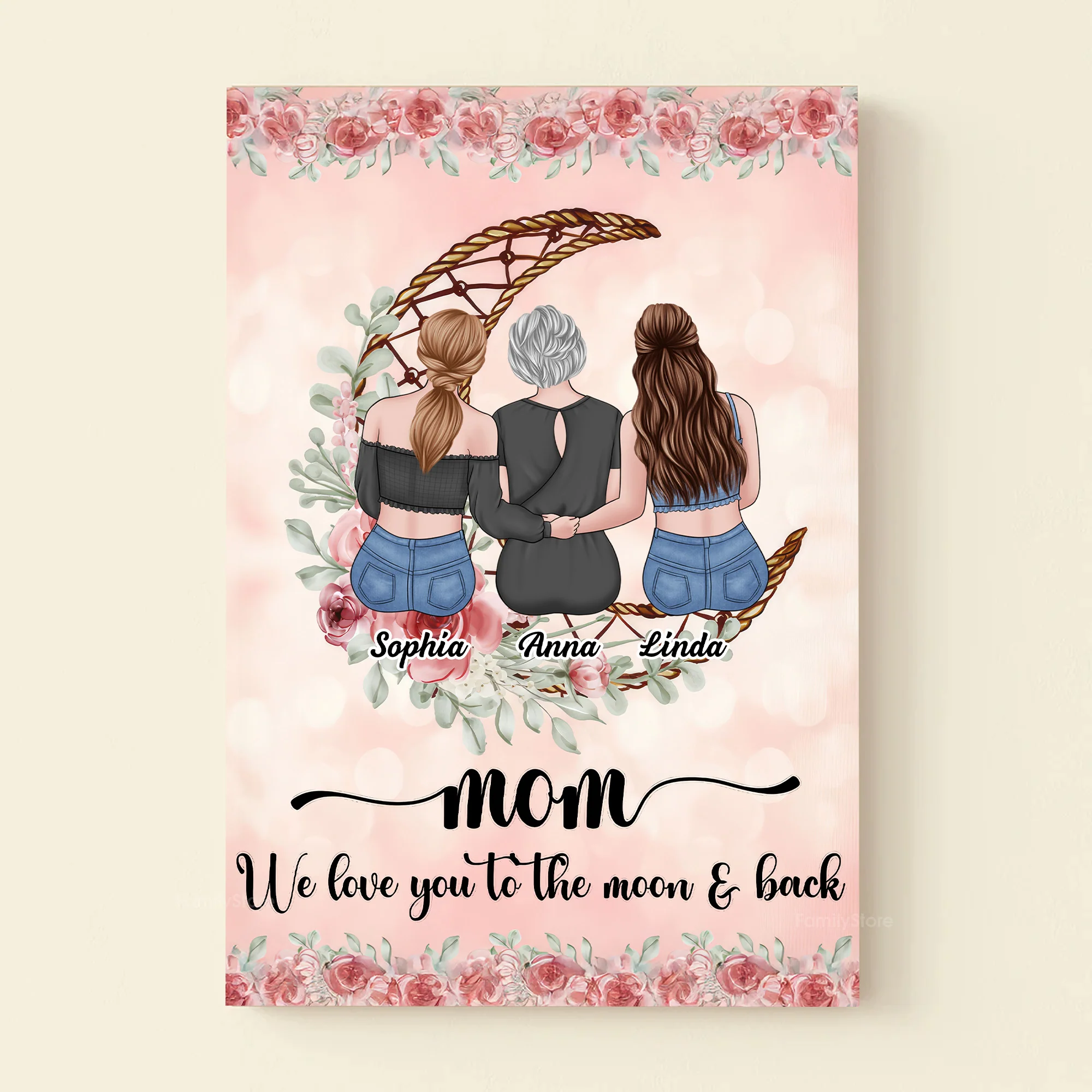 Love Mom To The Moon And Back - Personalized Canvas Poster - Gift For Mom, Mother's Day | GR24 NA94