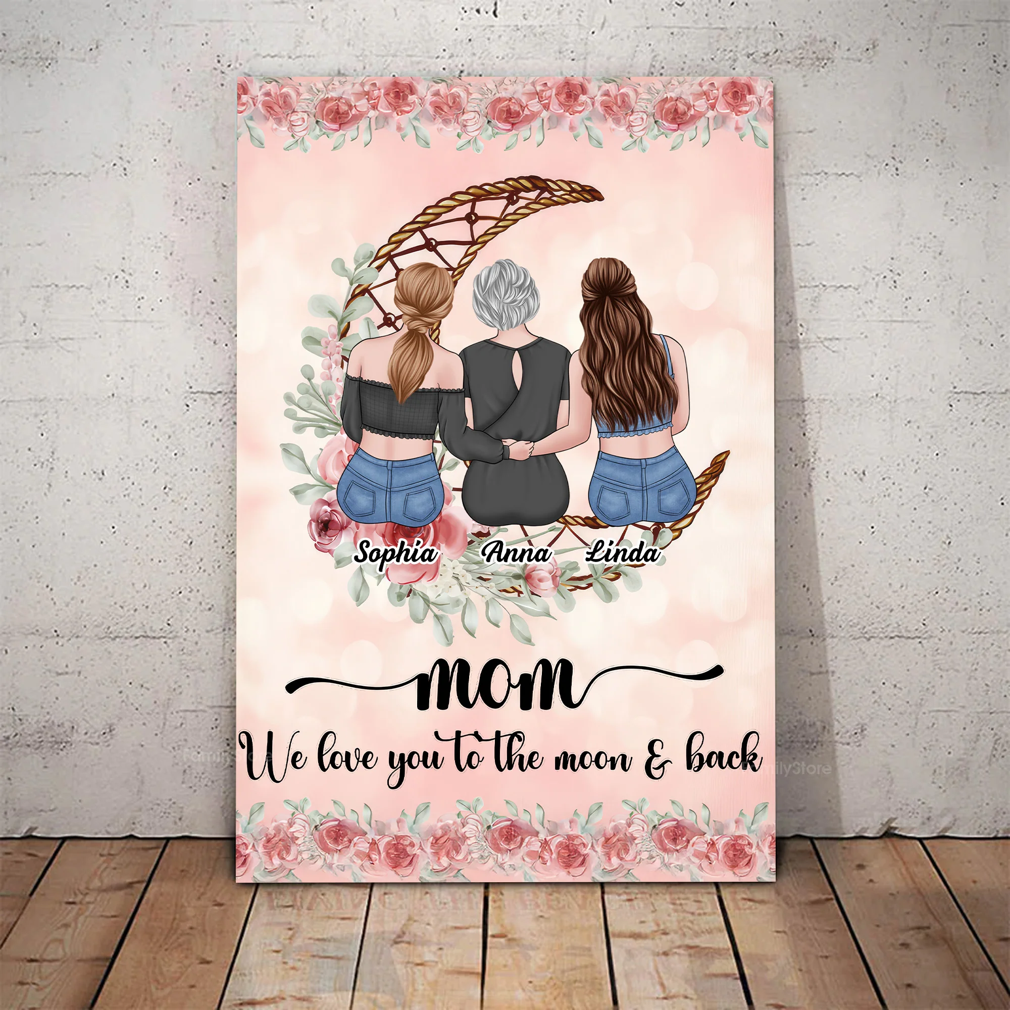 Love Mom To The Moon And Back - Personalized Canvas Poster - Gift For Mom, Mother's Day | GR24 NA94 - Image 2