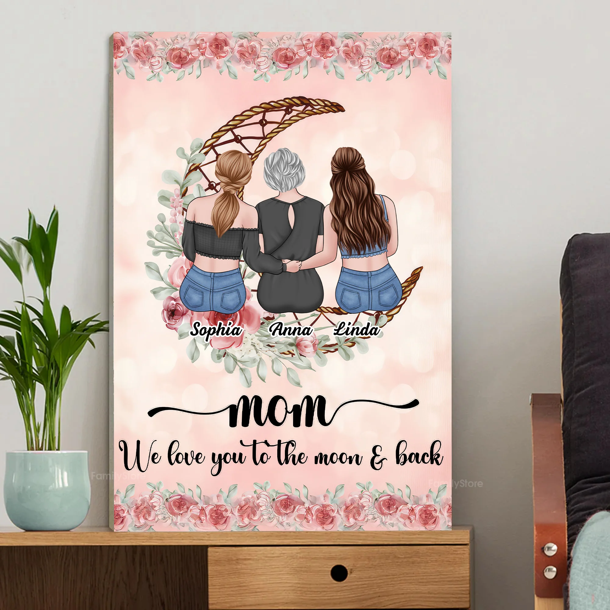 Love Mom To The Moon And Back - Personalized Canvas Poster - Gift For Mom, Mother's Day | GR24 NA94 - Image 4