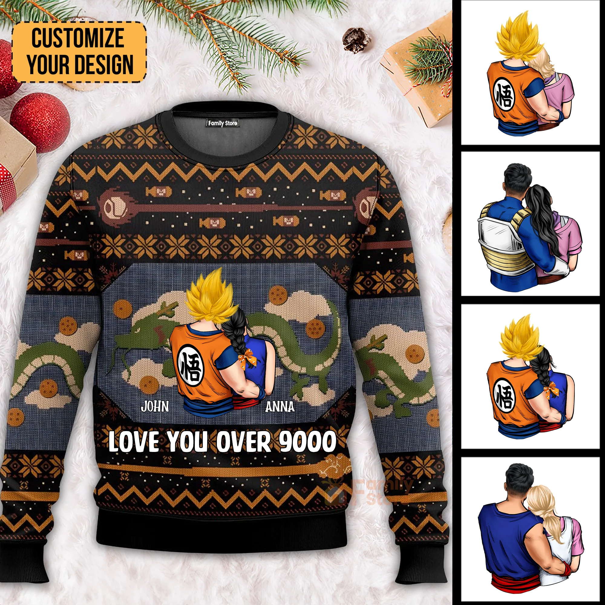 Love You Over 9000 Dragon Ball - Gift For Couples - Personalized Ugly Sweater - CL18 NH96 - Image 2