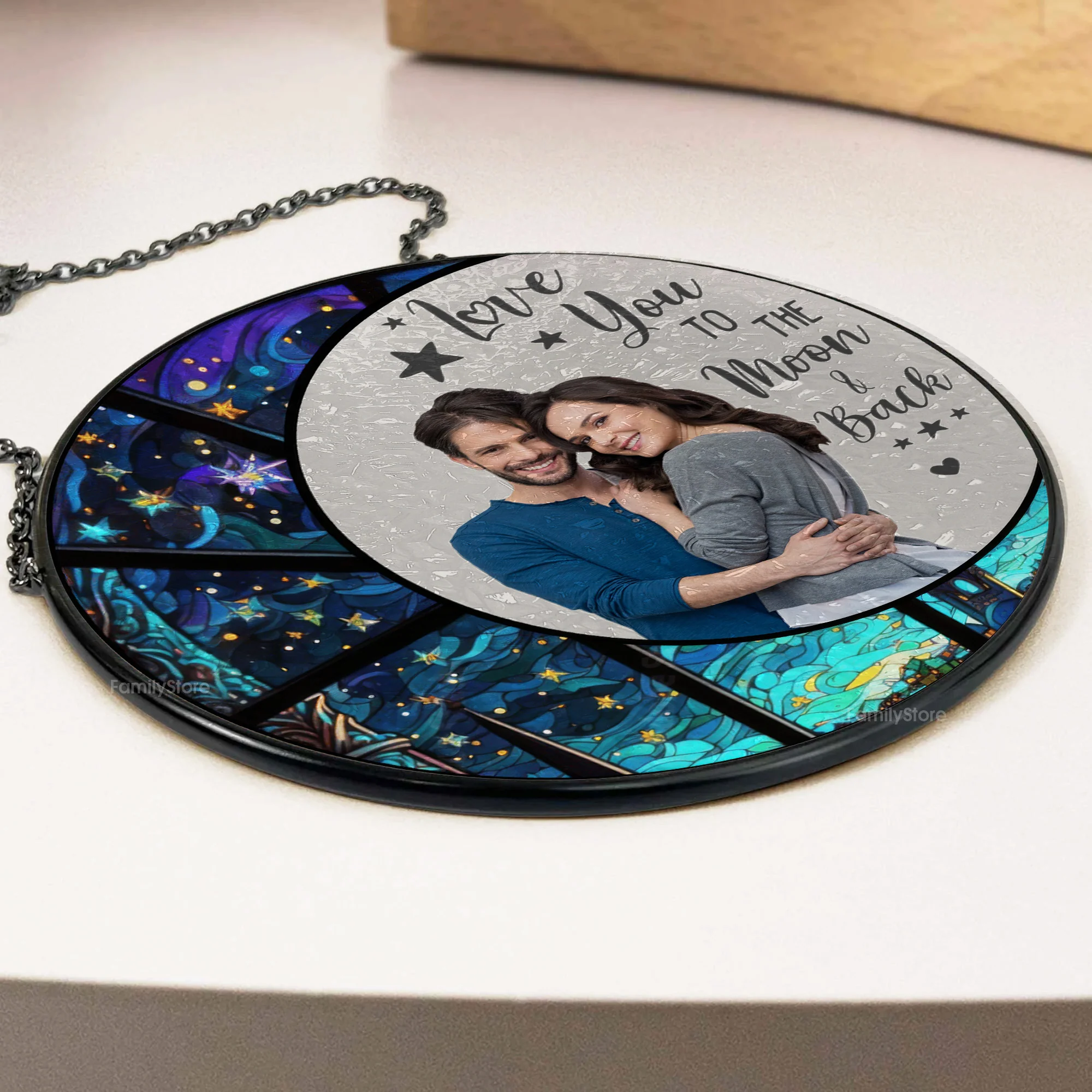 Love You To The Moon And Back - Gift For Couple - Personalized Stained Glass Window Hanging Suncatcher NA94 - Image 3