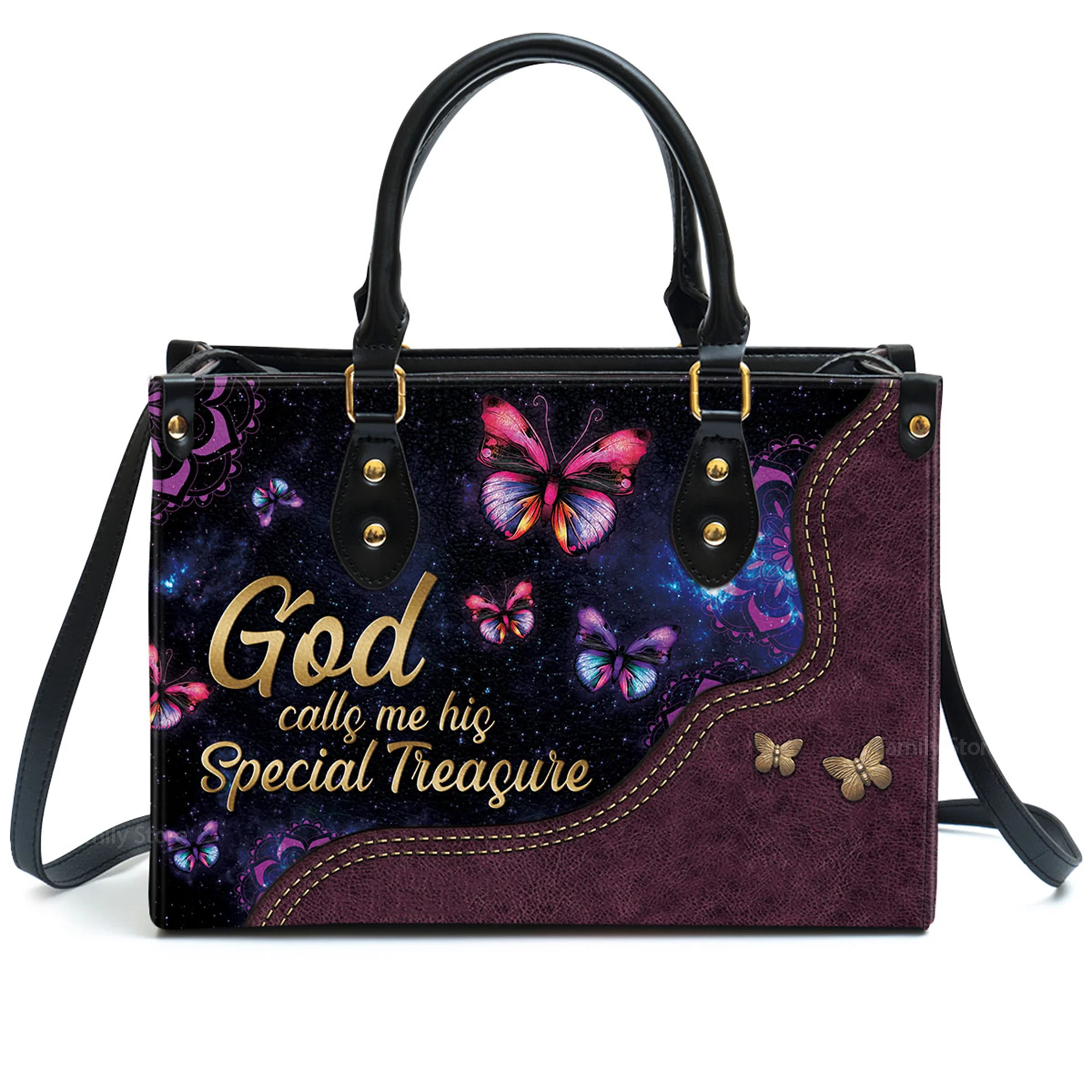 Lovely Butterfly - God Calls You His Special Treasure - Awesome Personalized Leather Handbag - AT4081327 - Image 2