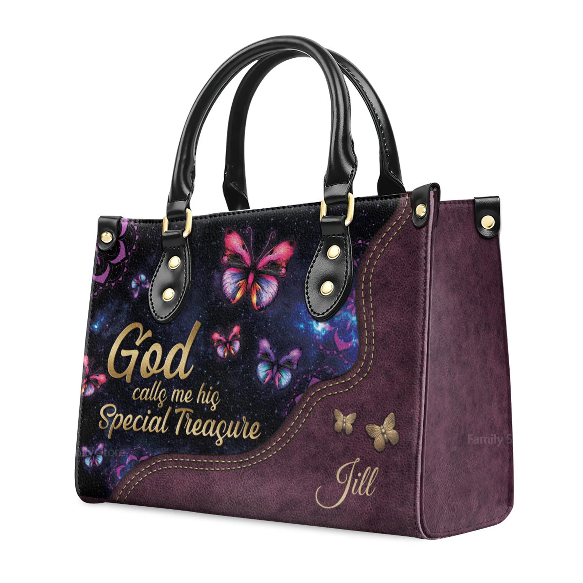 Lovely Butterfly - God Calls You His Special Treasure - Awesome Personalized Leather Handbag - AT4081327 - Image 3