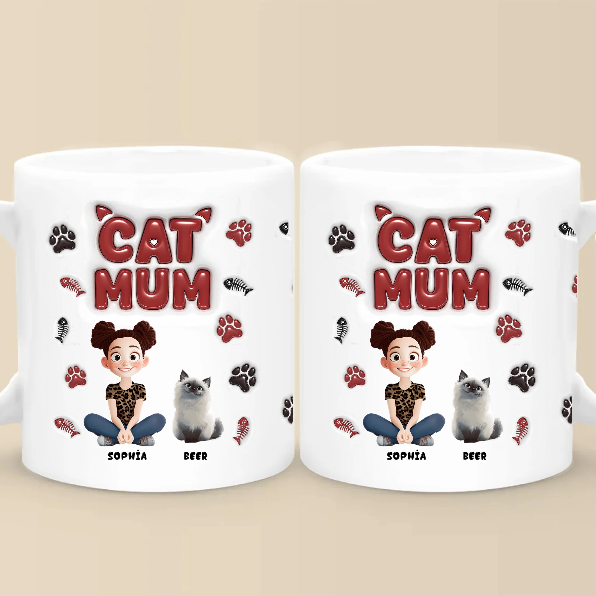 Lovely Cartoon Cat Mama - Personalized 3D Inflated Effect Ceramic Mug - Gift For Cat Lovers | CLP15 NA94
