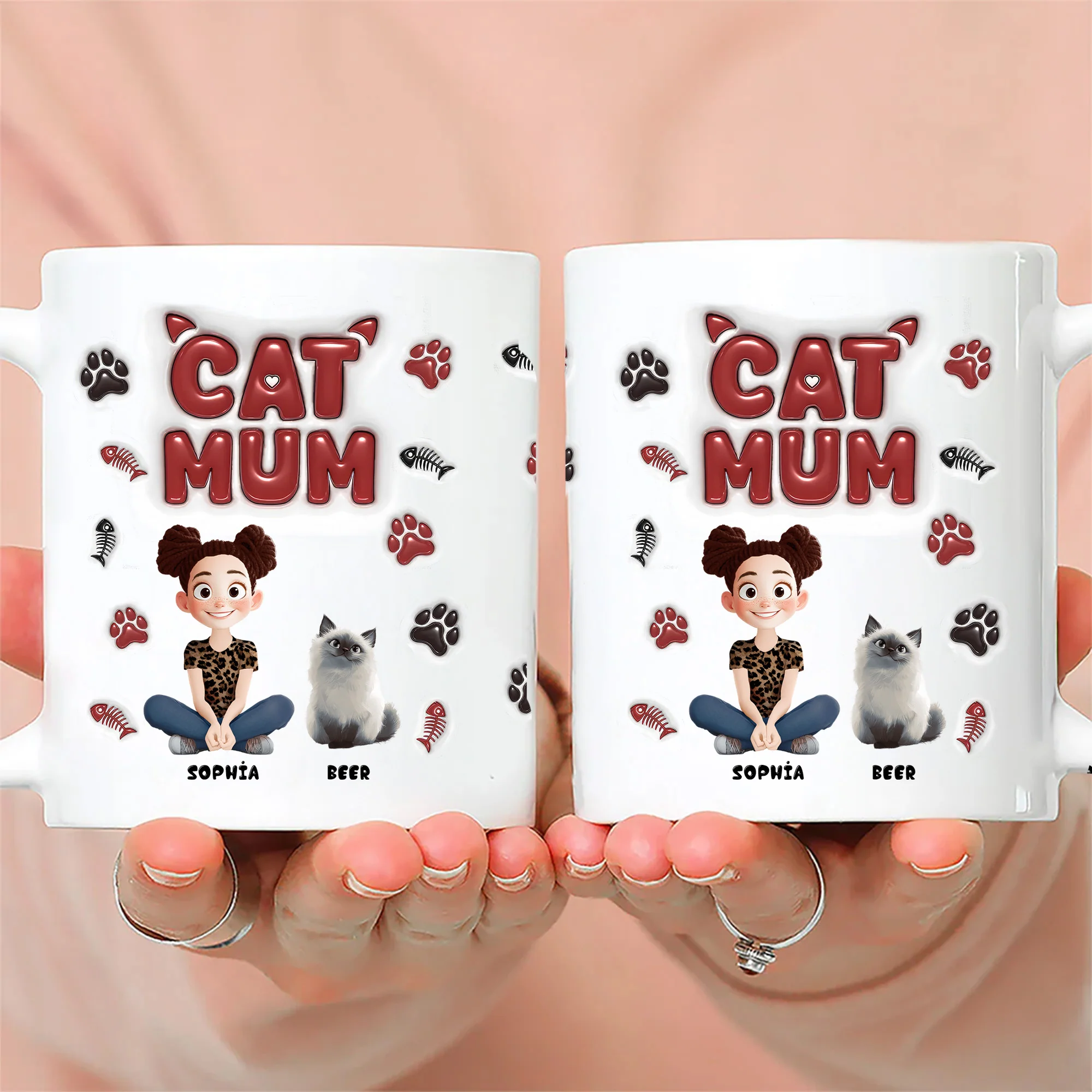 Lovely Cartoon Cat Mama - Personalized 3D Inflated Effect Ceramic Mug - Gift For Cat Lovers | CLP15 NA94 - Image 2