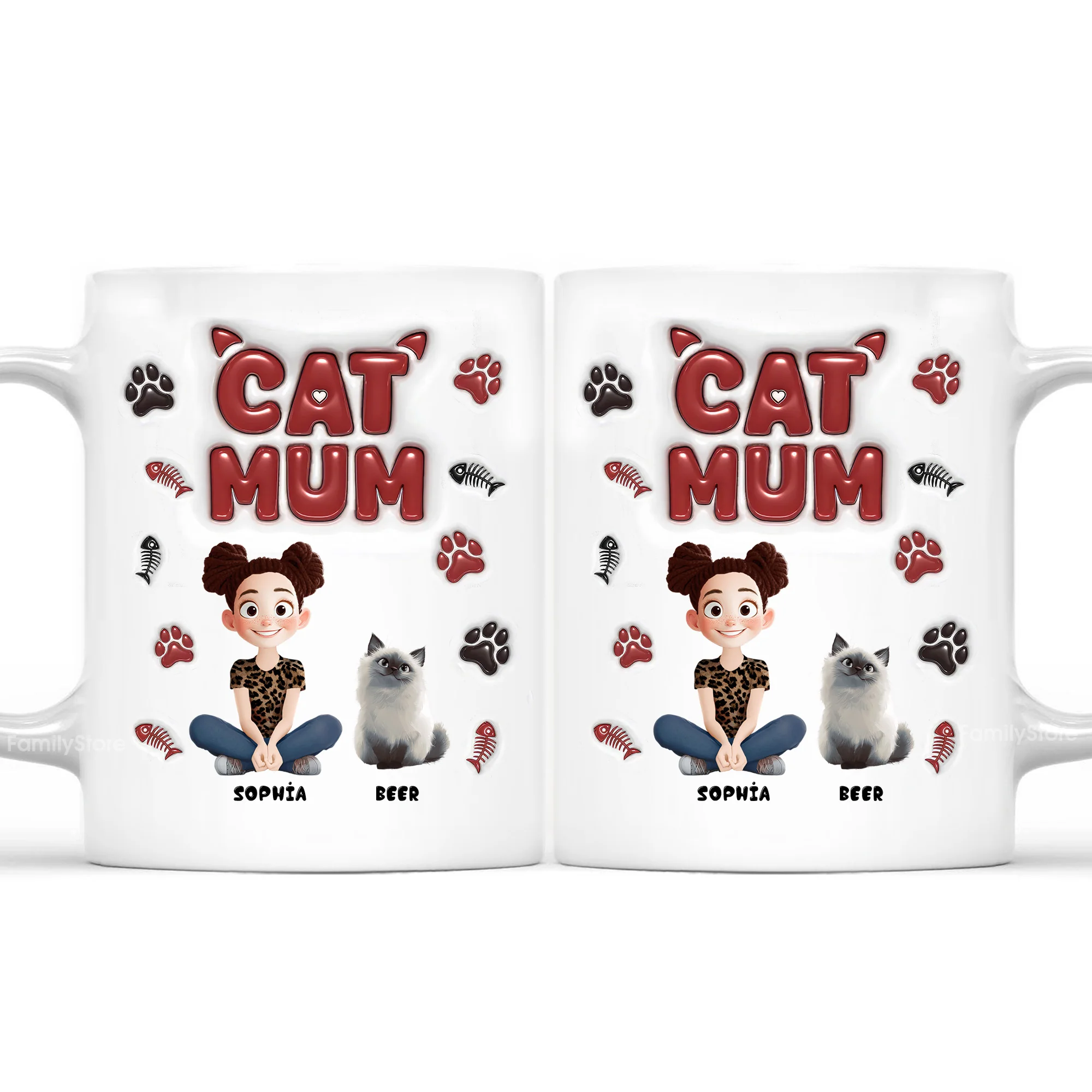 Lovely Cartoon Cat Mama - Personalized 3D Inflated Effect Ceramic Mug - Gift For Cat Lovers | CLP15 NA94 - Image 4