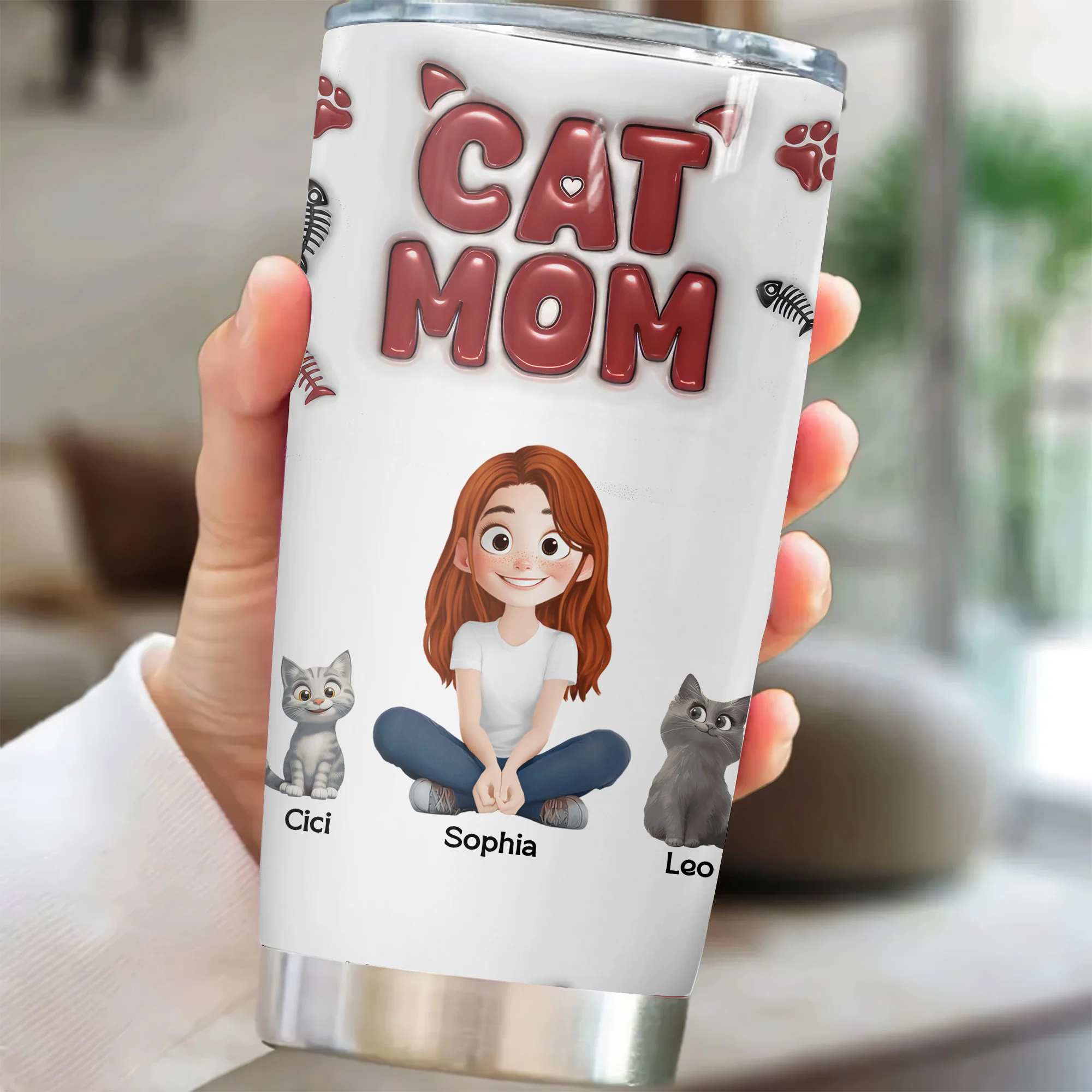 Lovely Cat Mama 3D Inflated Effect Cartoon Cat - Personalized Tumbler Cup - Gift for Pet Owners, Pet Lovers, Cat Mom | CLP15 NH96 - Image 3