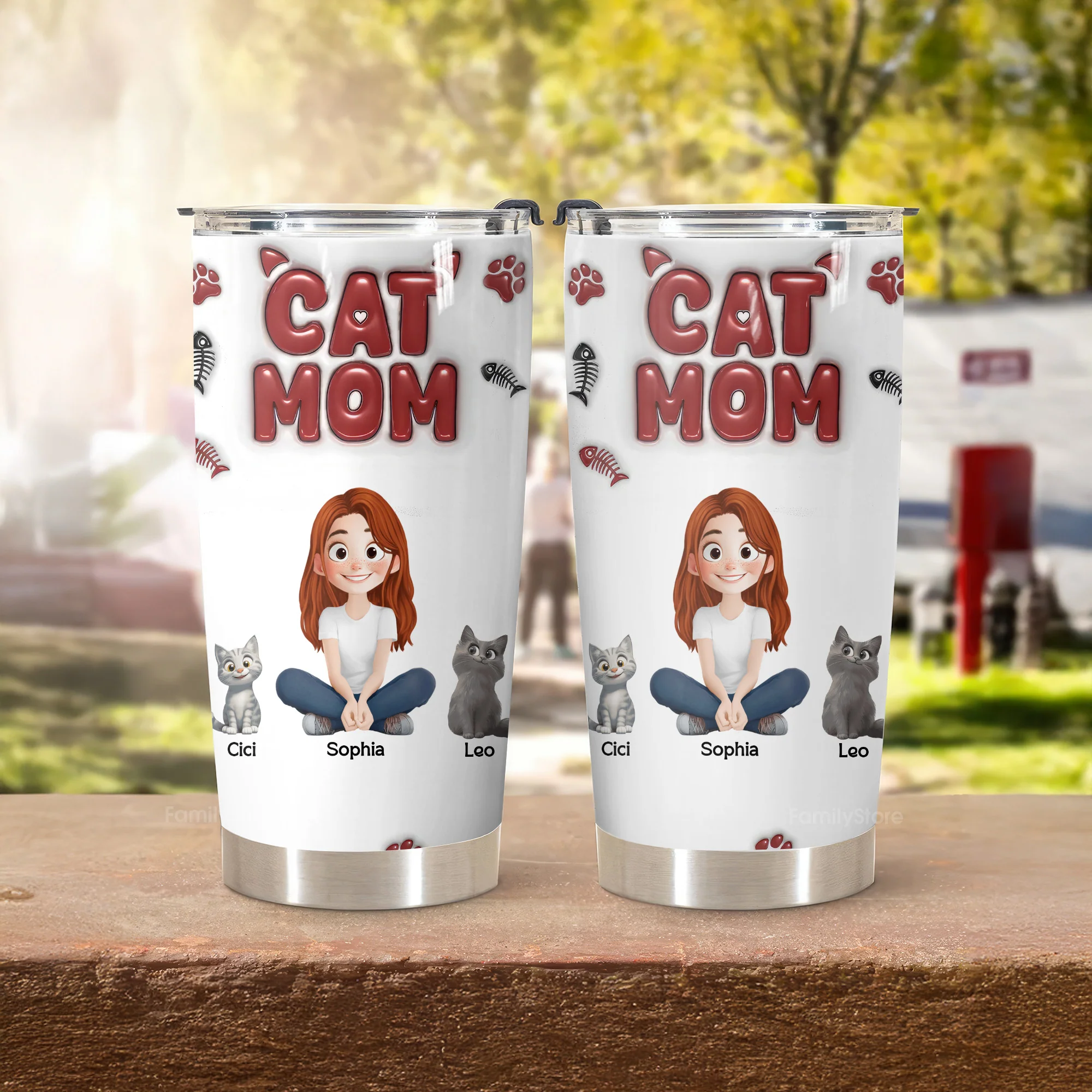 Lovely Cat Mama 3D Inflated Effect Cartoon Cat - Personalized Tumbler Cup - Gift for Pet Owners, Pet Lovers, Cat Mom | CLP15 NH96 - Image 4