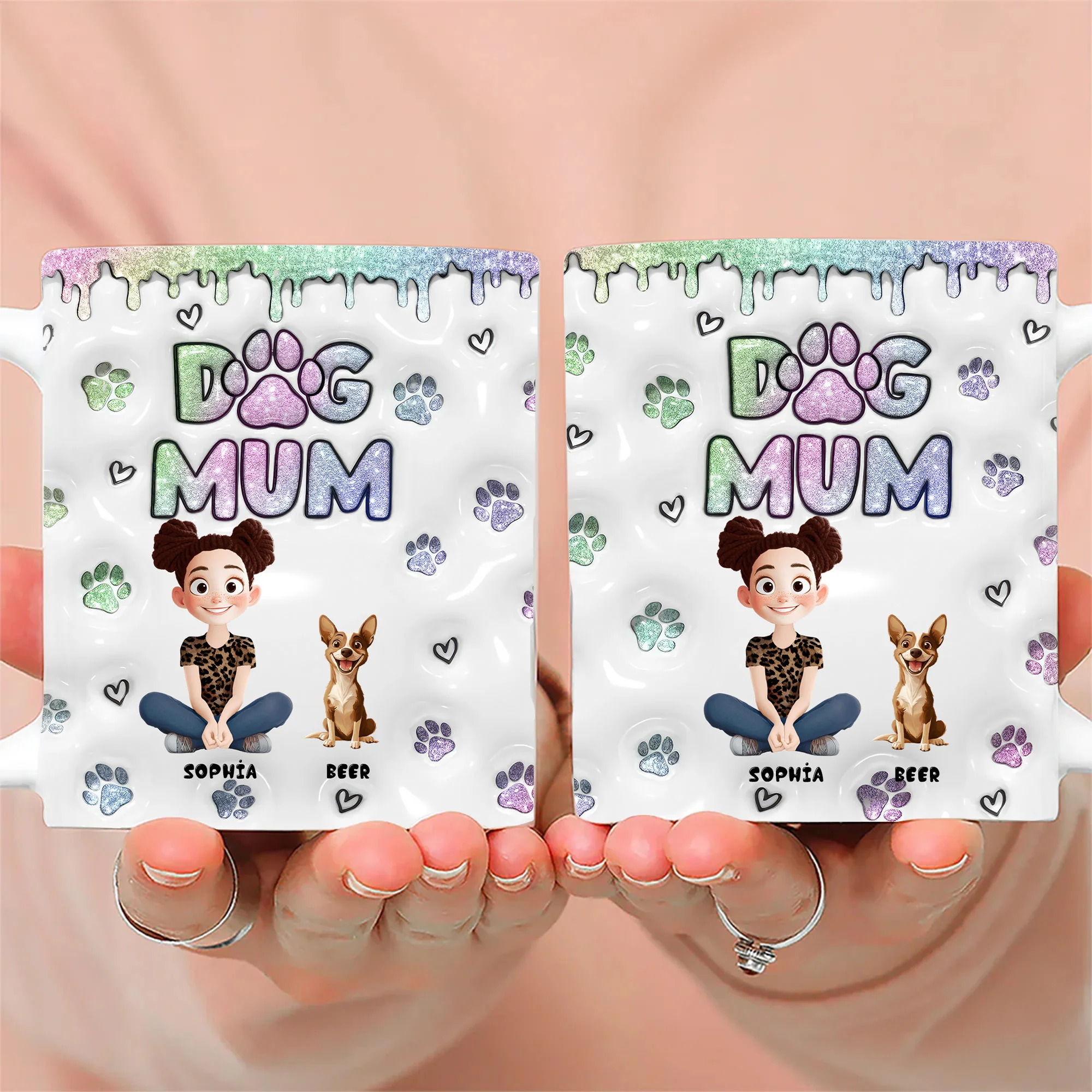 Lovely Chibi Cartoon Dog Mom - Personalized 3D Inflated Effect Ceramic Mug - Gift For Dog Lovers | CLP15 NA94 - Image 2