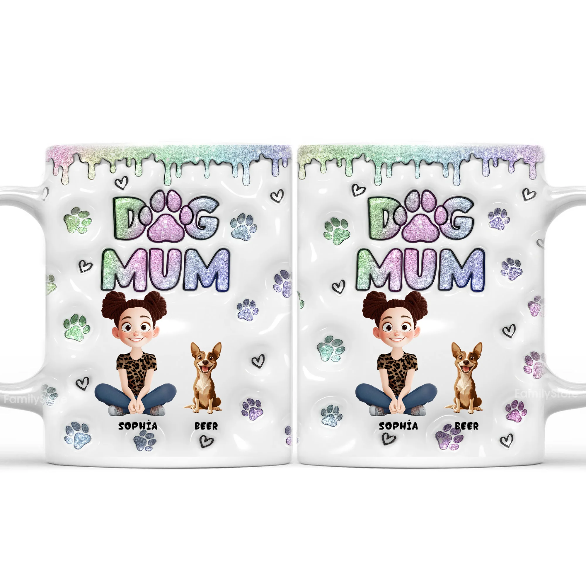Lovely Chibi Cartoon Dog Mom - Personalized 3D Inflated Effect Ceramic Mug - Gift For Dog Lovers | CLP15 NA94 - Image 3