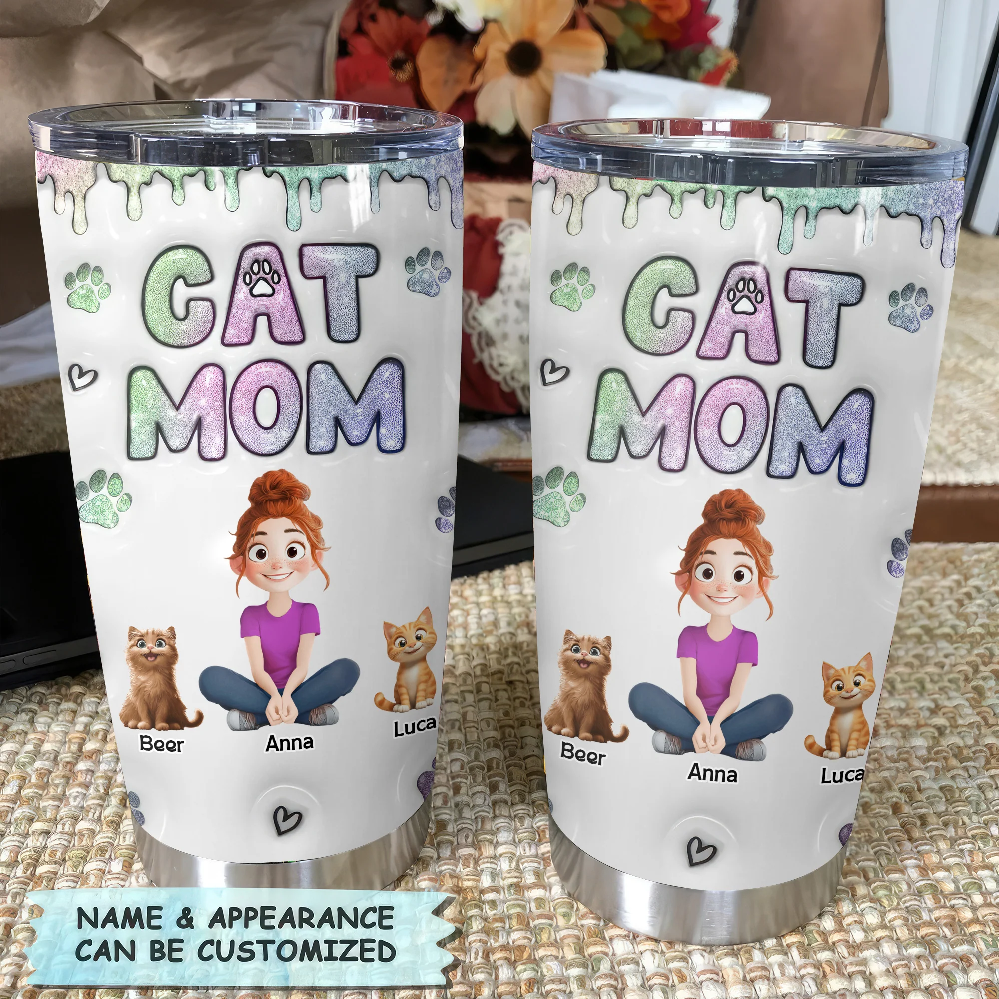 Lovely Chibi Cat Mom 3D Inflated Effect Cartoon Cat - Personalized Tumbler Cup - Gift for Pet Owners, Pet Lovers, Cat Mom | CLP15 NH96 - Image 4