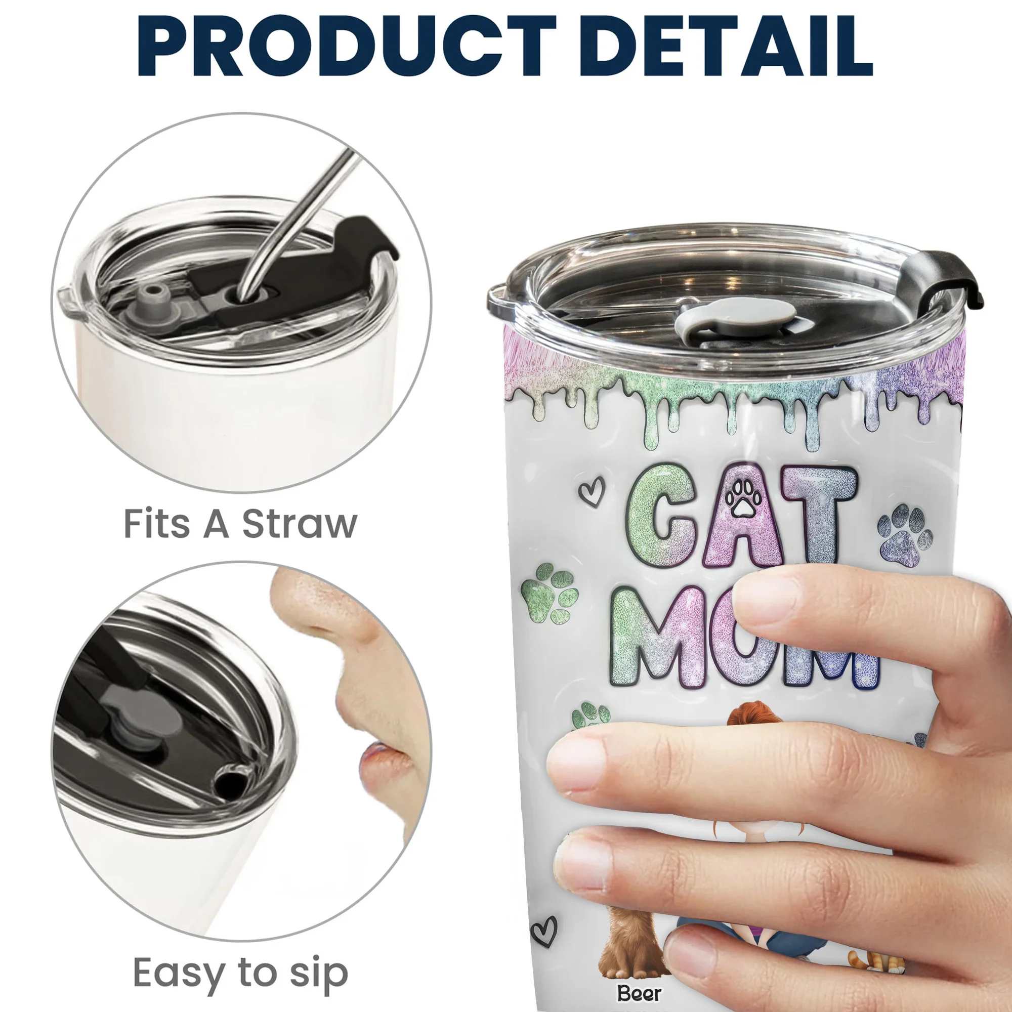 Lovely Chibi Cat Mom 3D Inflated Effect Cartoon Cat - Personalized Tumbler Cup - Gift for Pet Owners, Pet Lovers, Cat Mom | CLP15 NH96 - Image 5