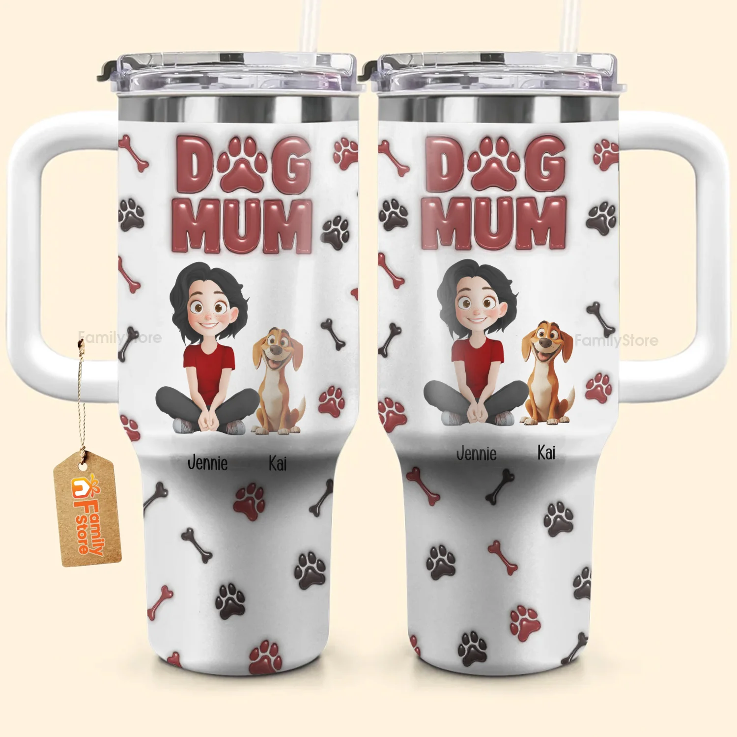 Lovely Dog Mama 3D Inflated Effect Cartoon Dog - Personalized 40oz Tumbler Cup With Straw - Gift for Pet Owners, Pet Lovers, Dog Mom | CLP15 NH96 - Image 3